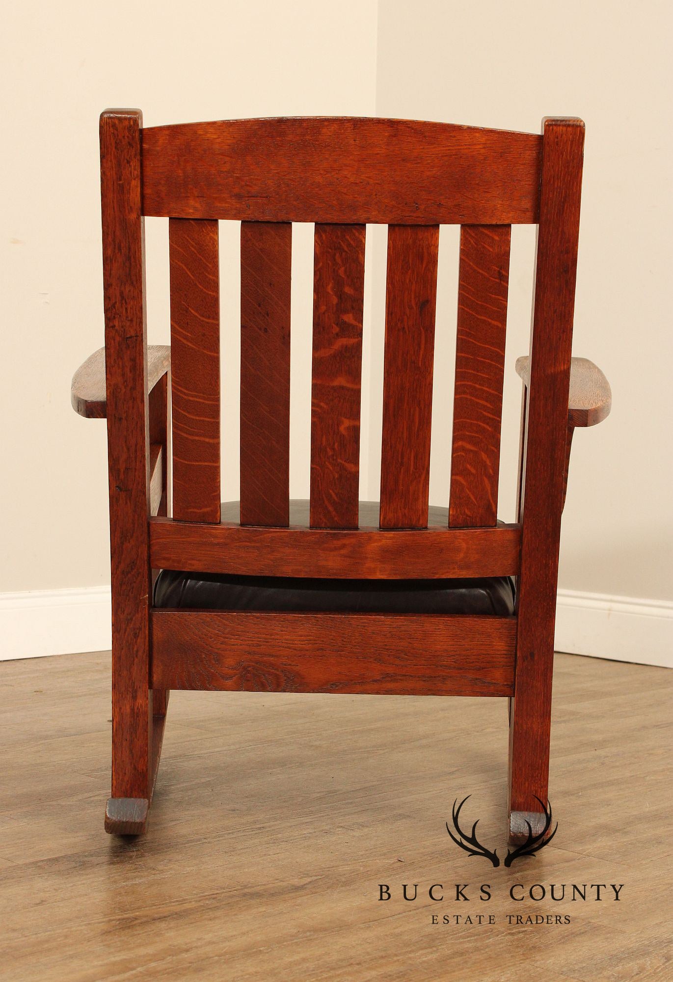 Antique Mission Oak Leather Seat Rocker