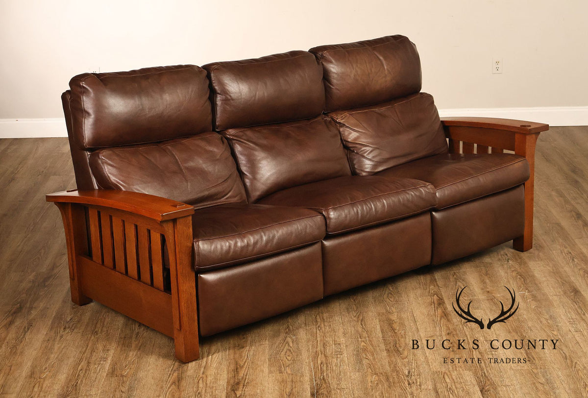 Stickley Orchard Street Mission Oak Leather Power Motion Sofa
