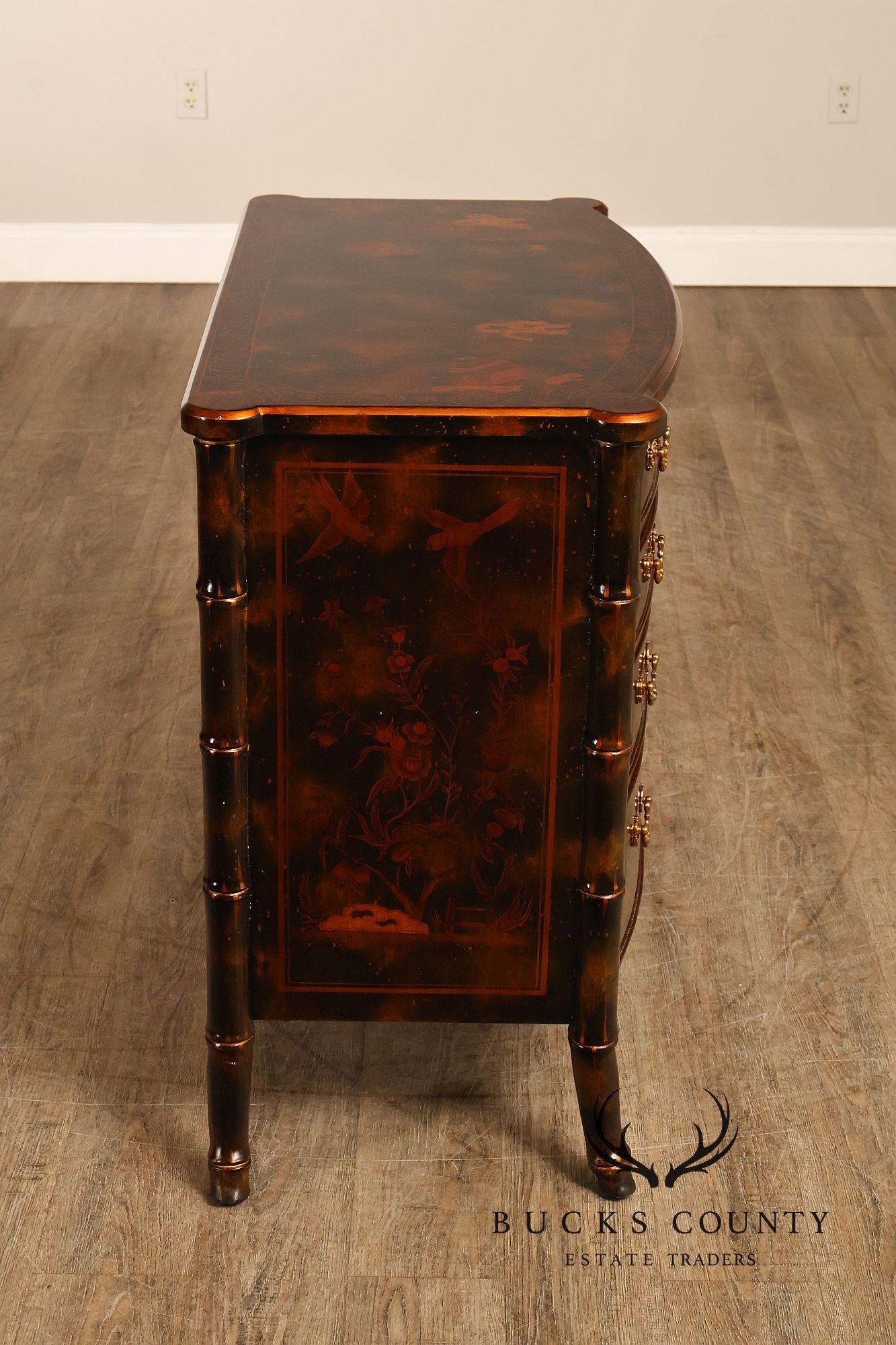 Maitland Smith Chinoiserie Bow Front Chest of Drawers