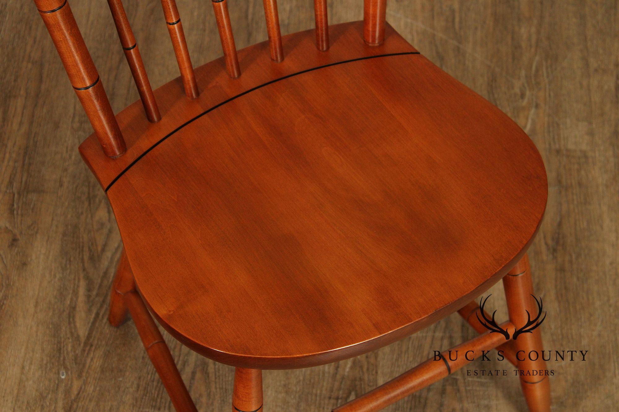 L. Hitchcock Set Of Four Stenciled Spindle Back Dining Chairs