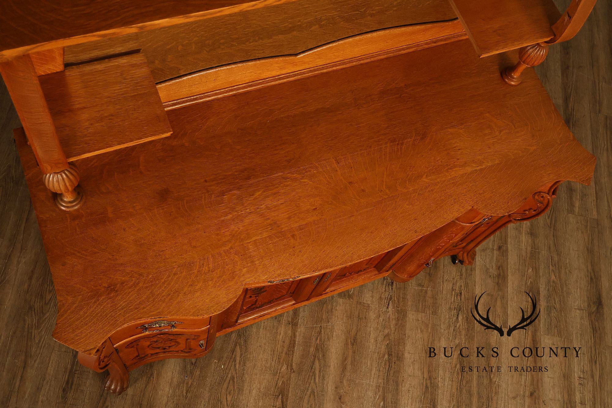 Antique Renaissance Revival Oak Sideboard with Mirrored Back