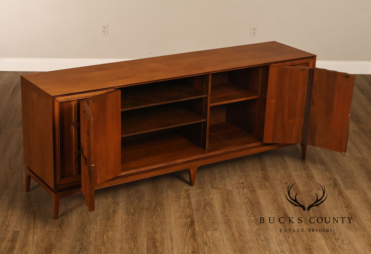Mid Century Modern Walnut Geometric Paneled Credenza