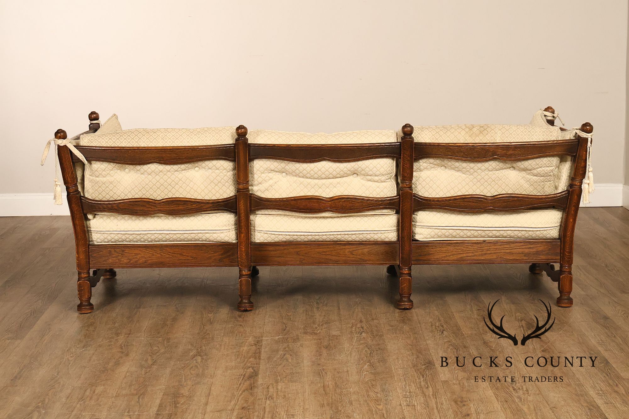 French Country Style Carved Oak Frame Three Seat Sofa