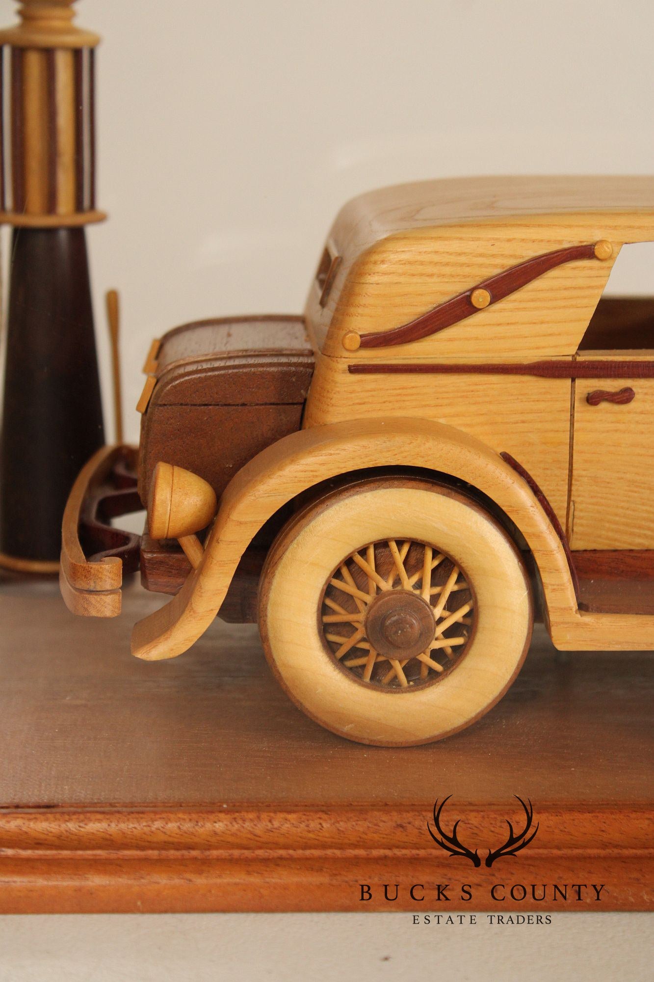 Carved Wood 1930 Duesenberg Model J in Display Case