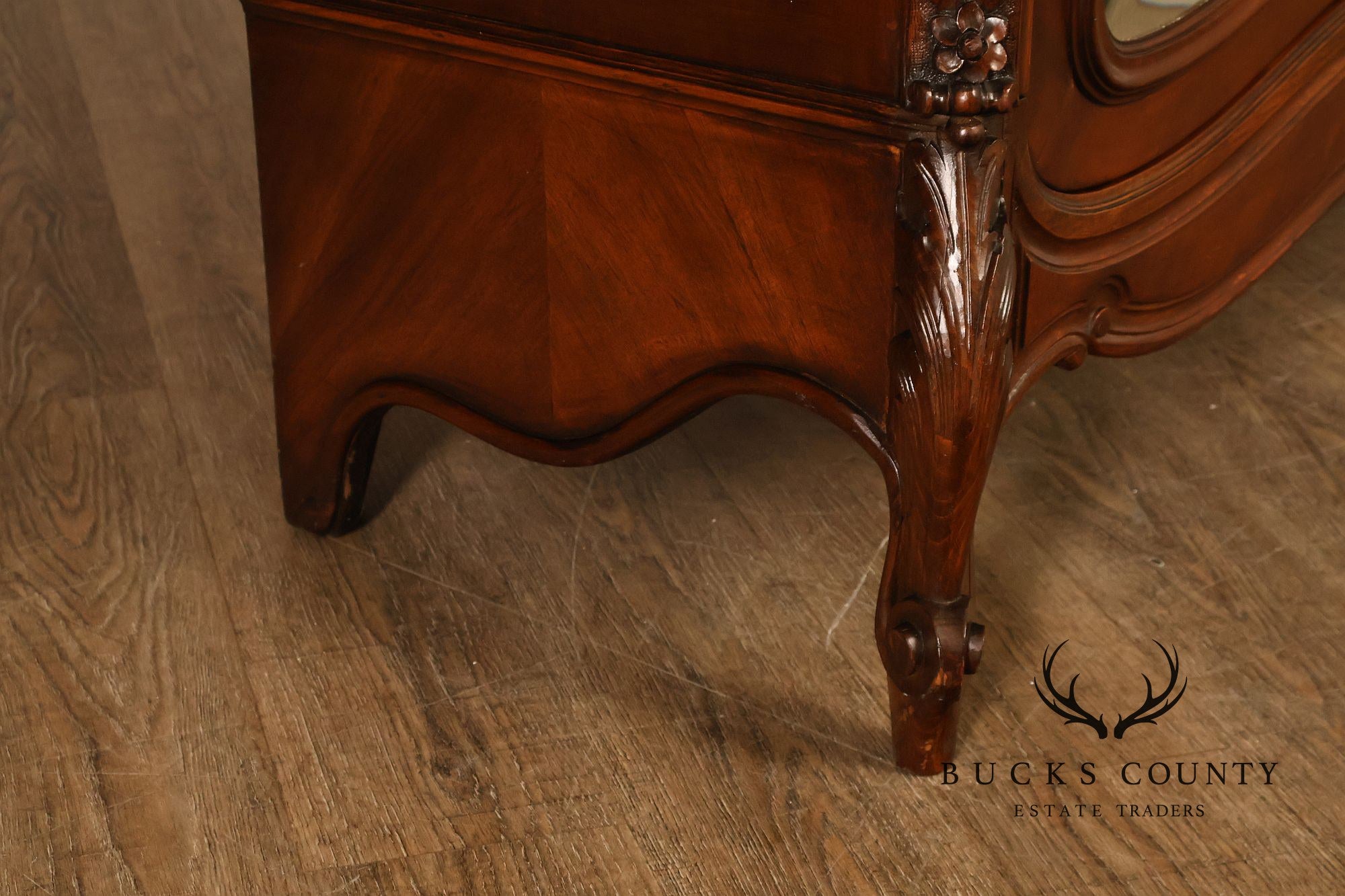 French Louis XV Style Antique Carved Mahogany Mirrored Armoire