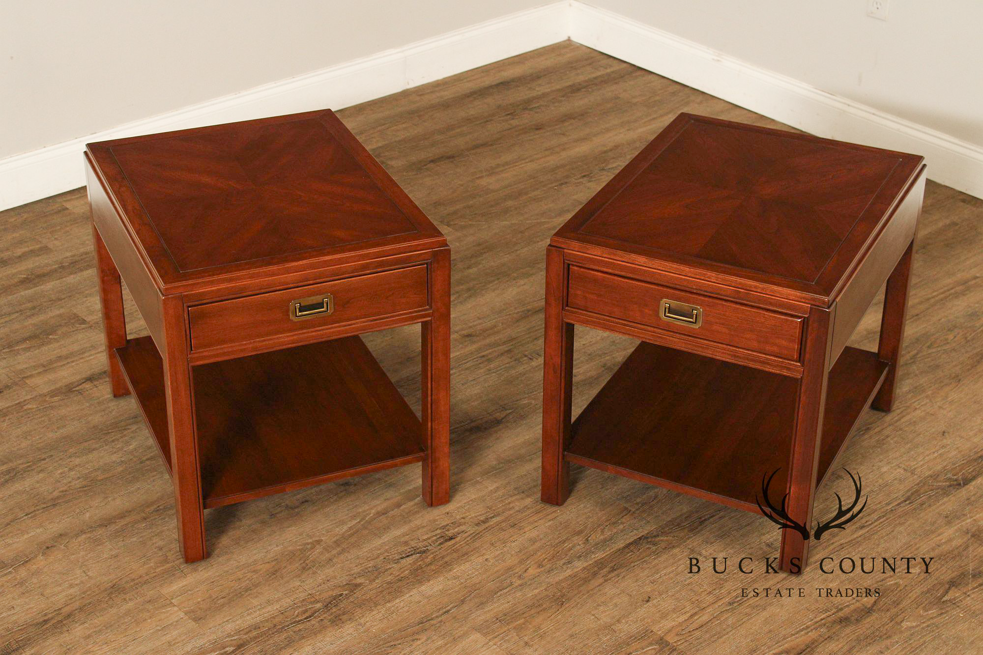 Ethan Allen Campaign Style Pair of End Tables
