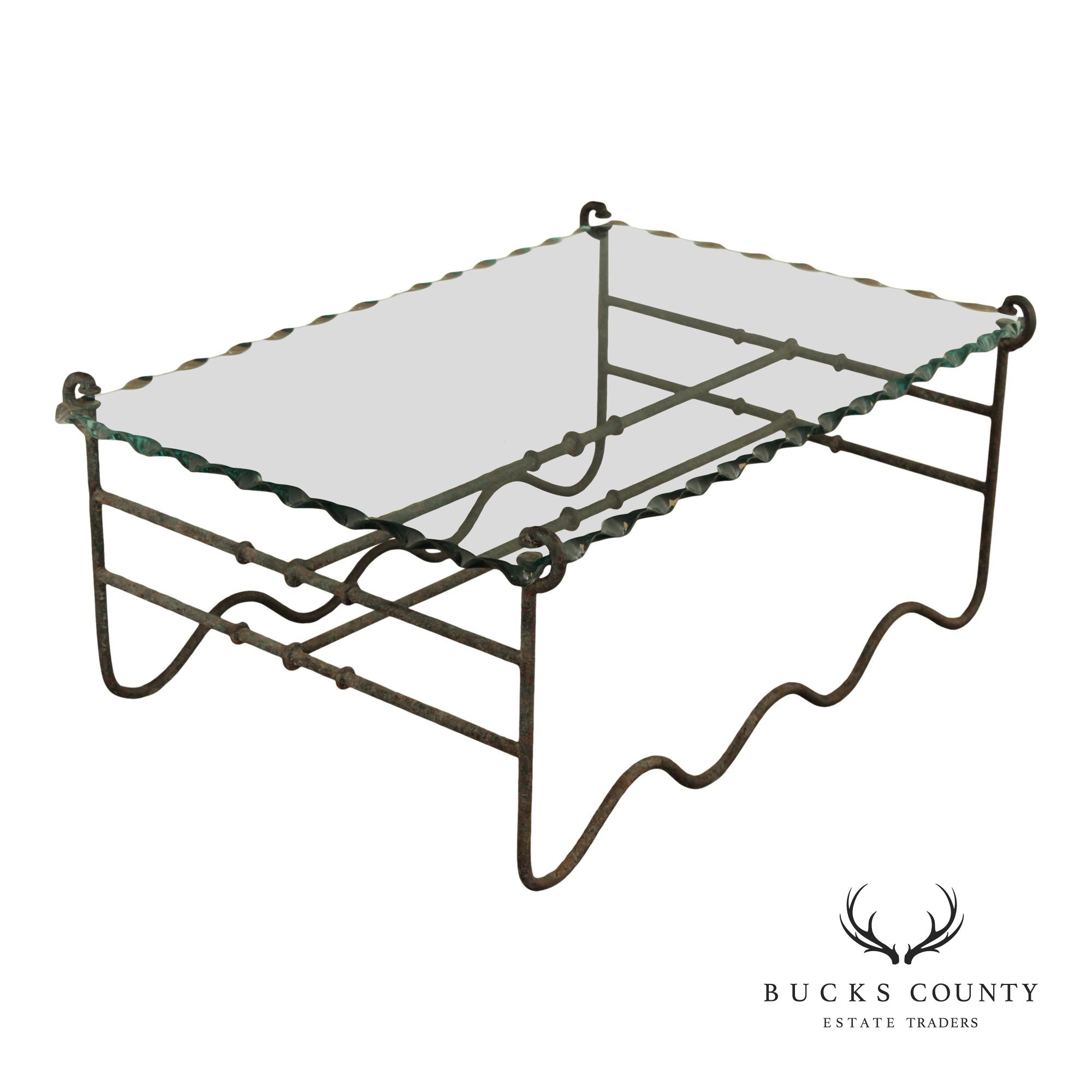 Modernist Glass Top Wrought Iron Coffee Table