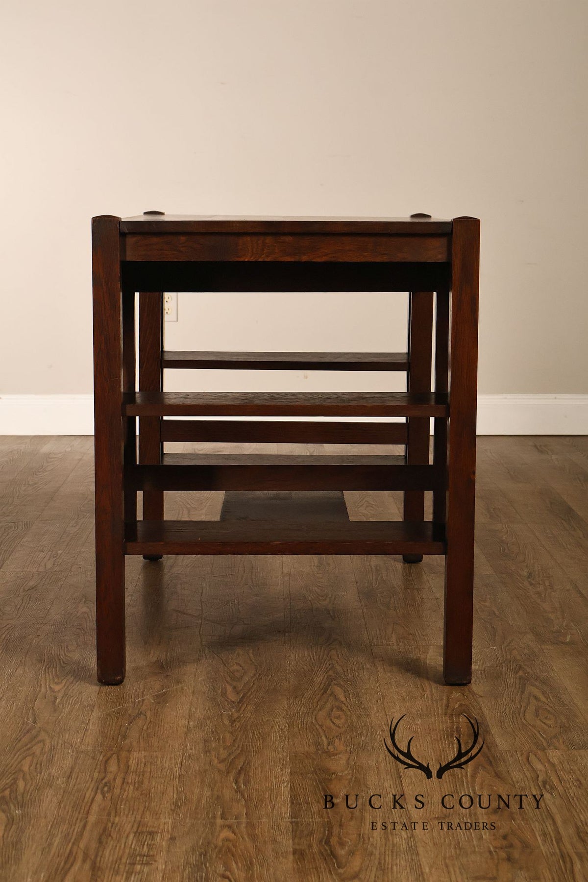 Antique Arts And Crafts Mission Oak Writing Desk With Side Shelves