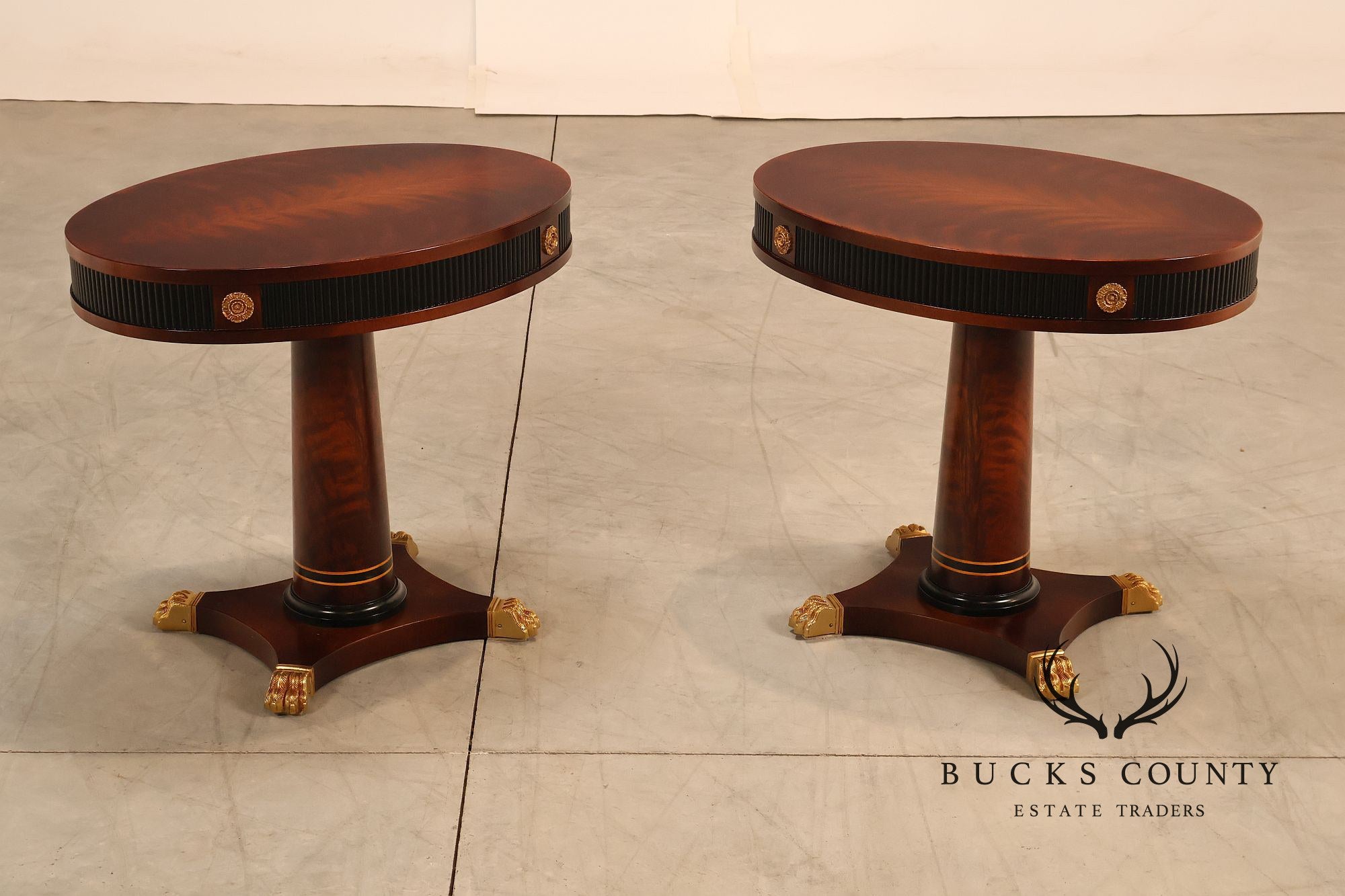 Mariner Neoclassical Style Pair Of Oval Mahogany Pedestal Tables
