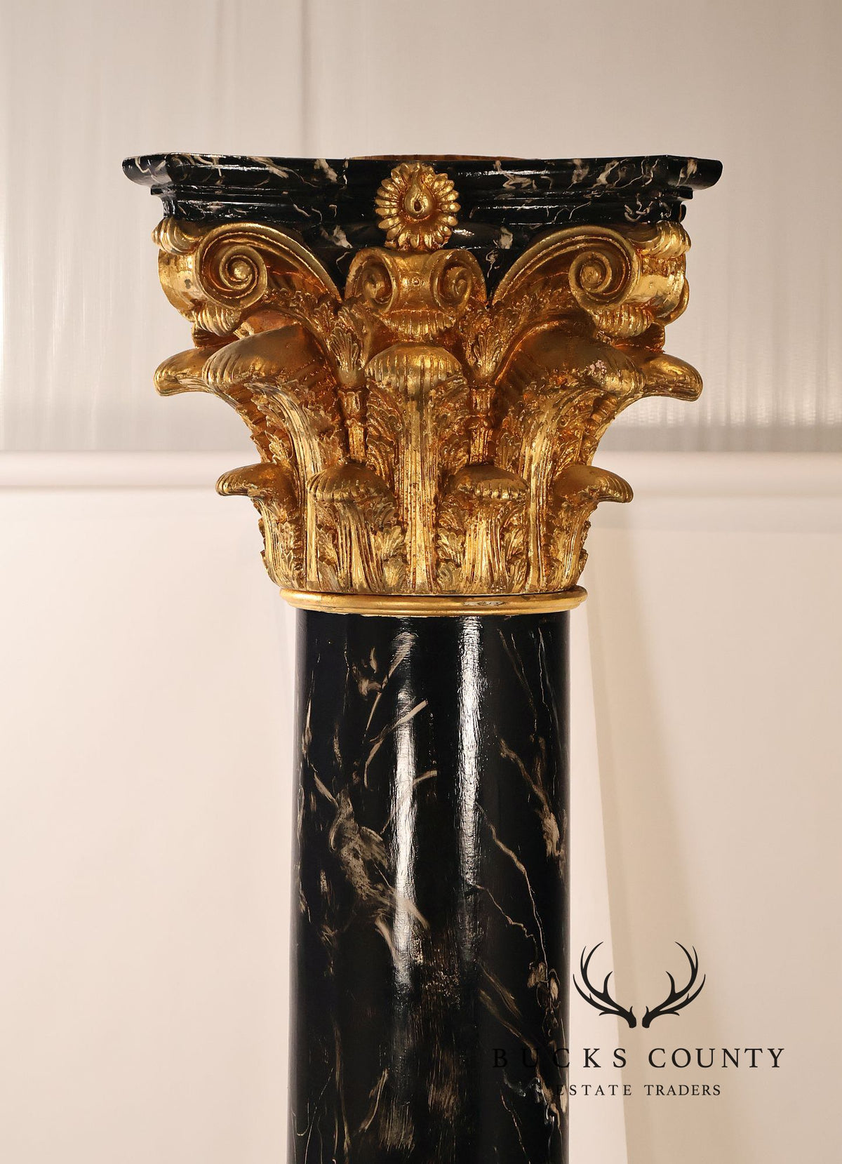 Monumental Neoclassical Faux Marble And Gilt Corinthian Decorative Column