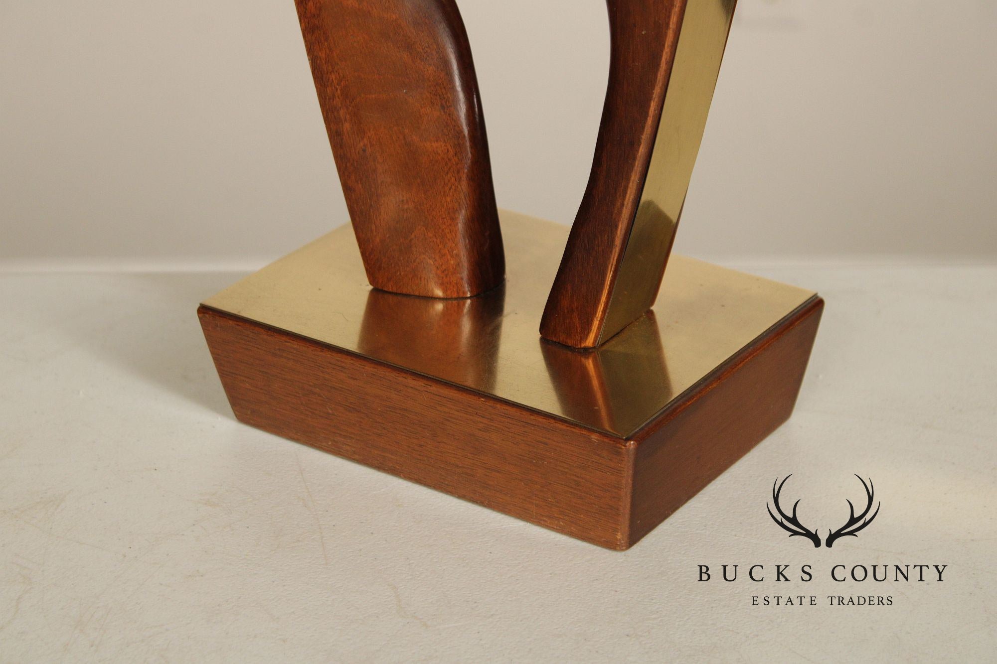 Mid Century Modern Sculpted Brass and Walnut Table Lamp By Modeline
