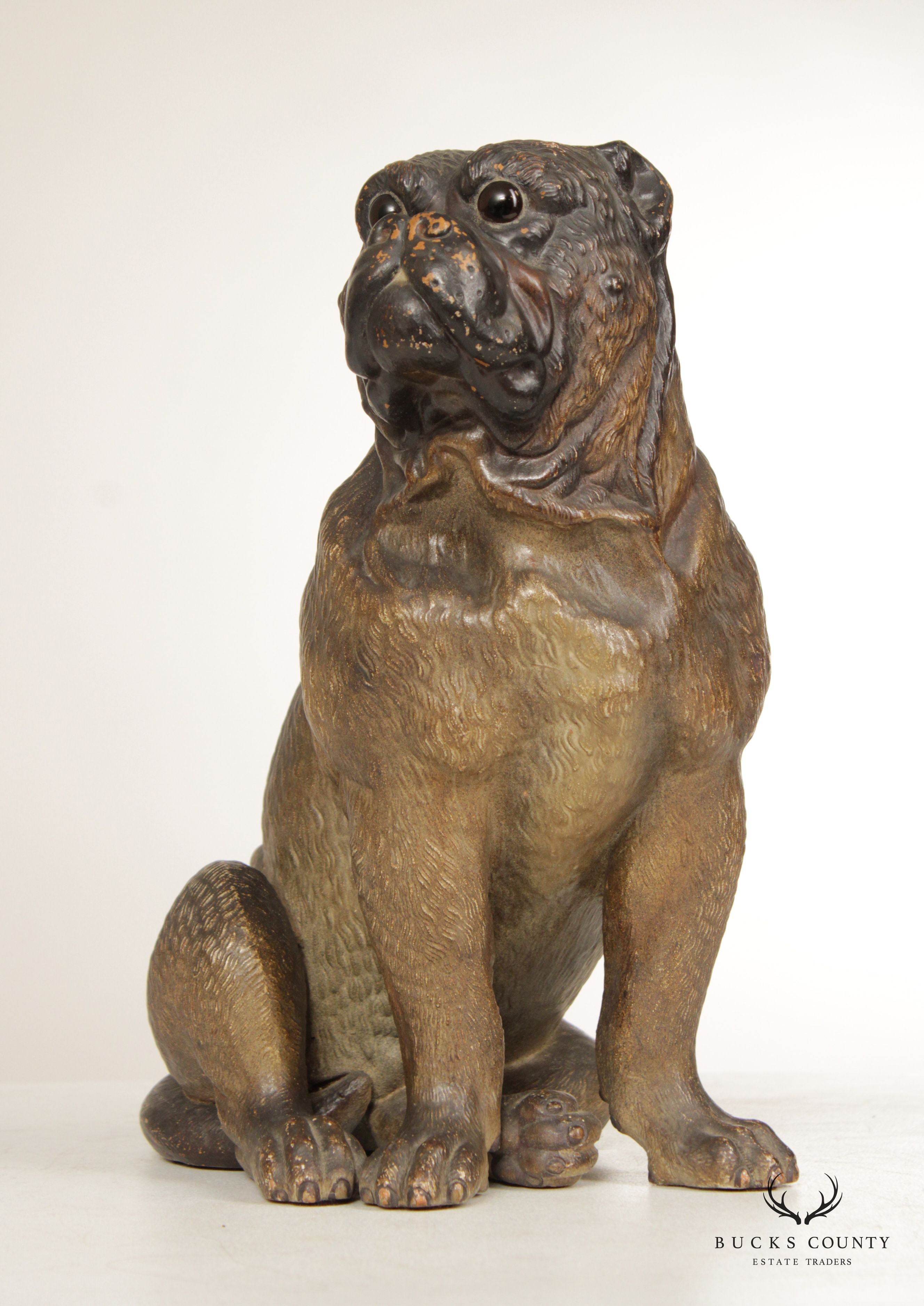 TERRA COTTA SITTING PUG DOG STATUE ATTRIBUTED TO GOLDSCHEIDER