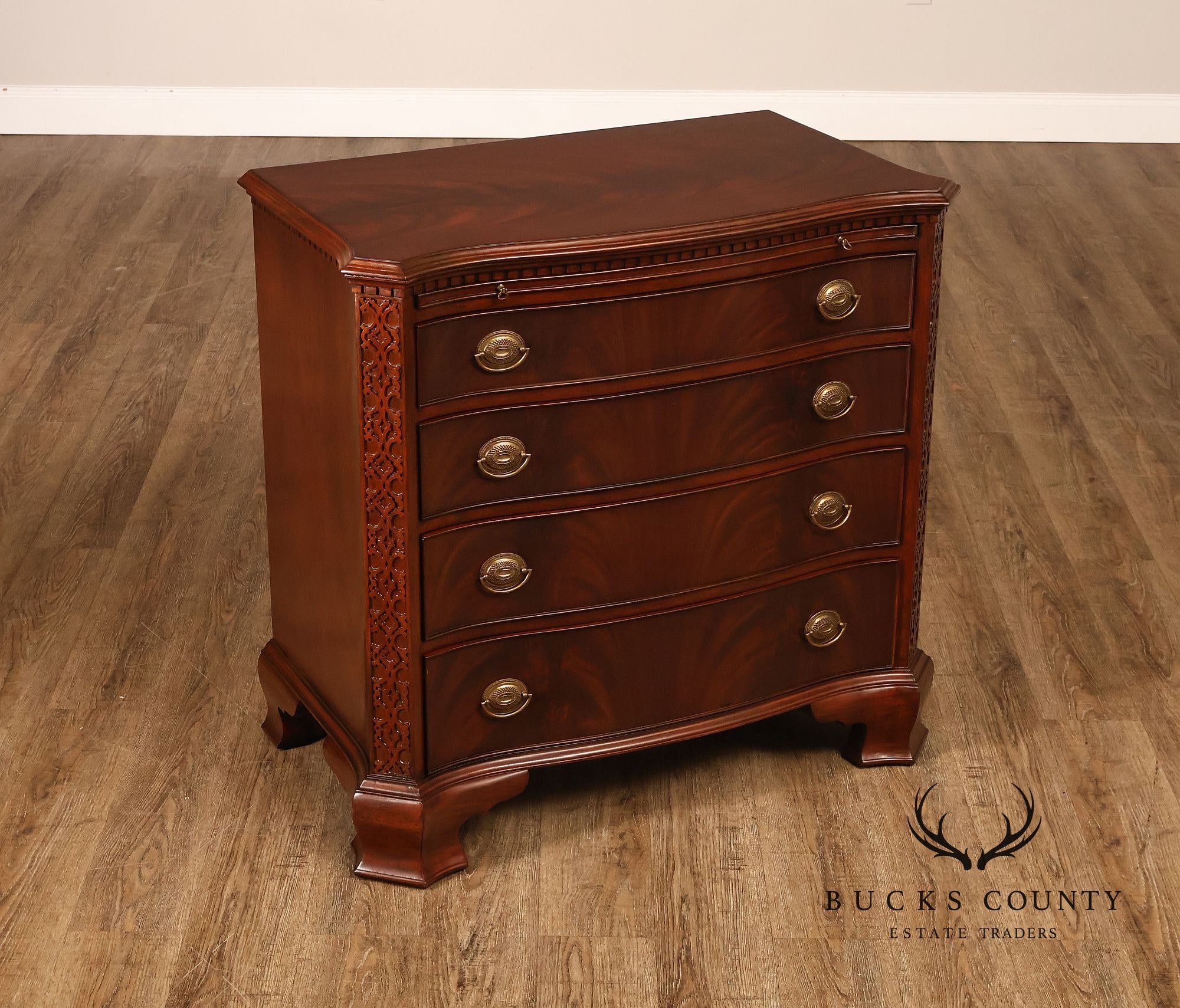 Maitland Smith Georgian Style Mahogany Carved Pair Of Mandolin Bachelors Chests