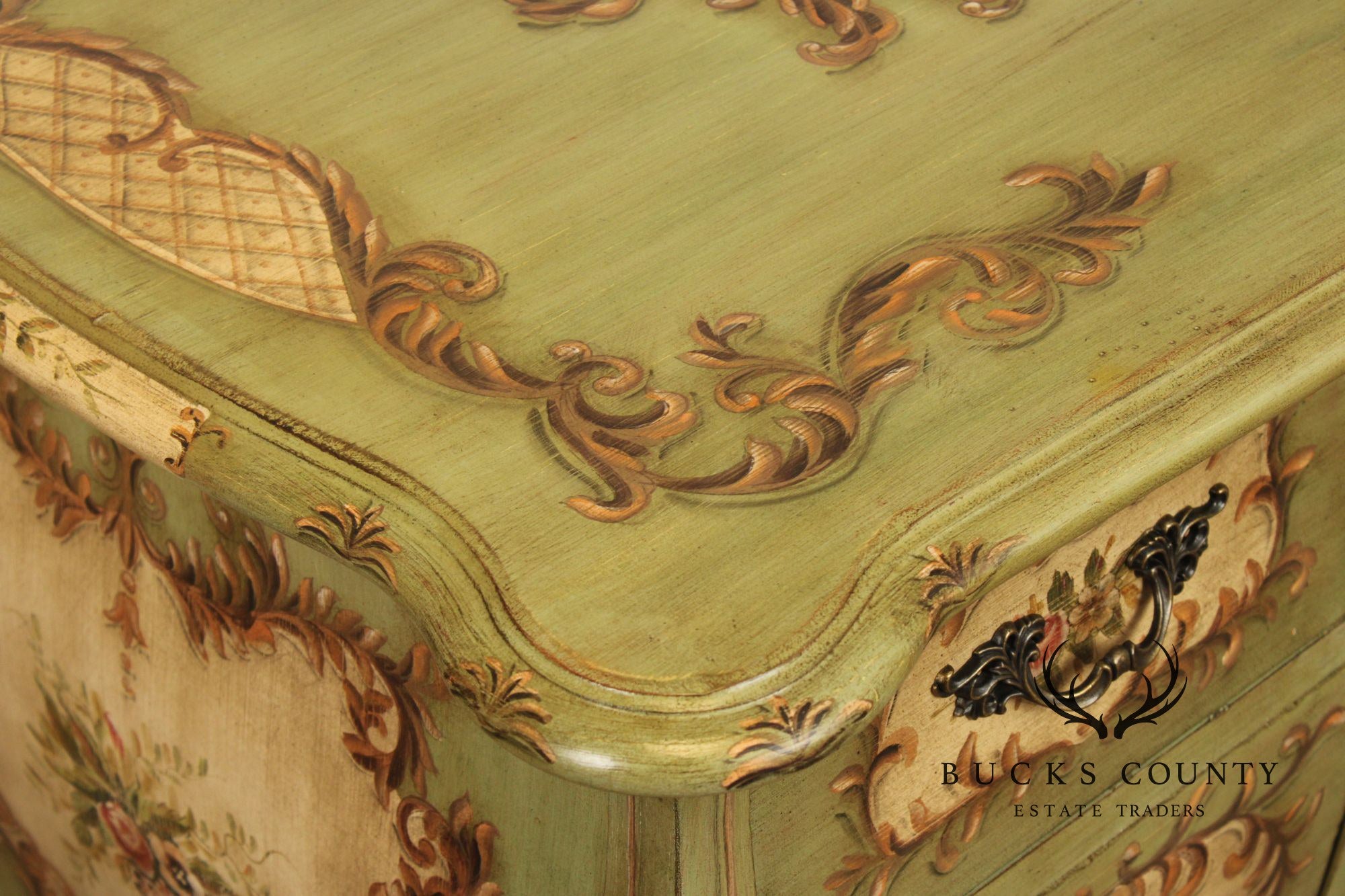 Lane French Louis XV Style Bombe Paint Decorated Executive Desk