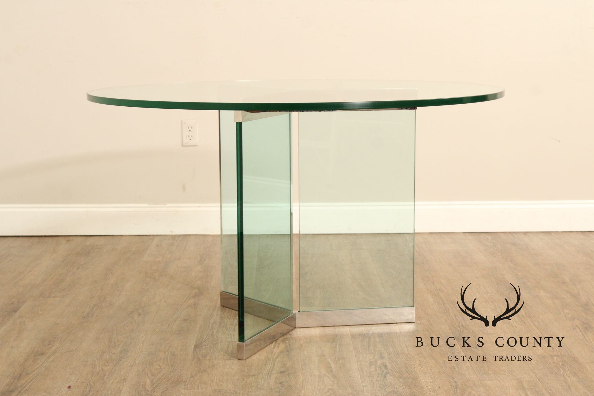 Leon Rosen for Pace Chrome and Round Glass Dining Table