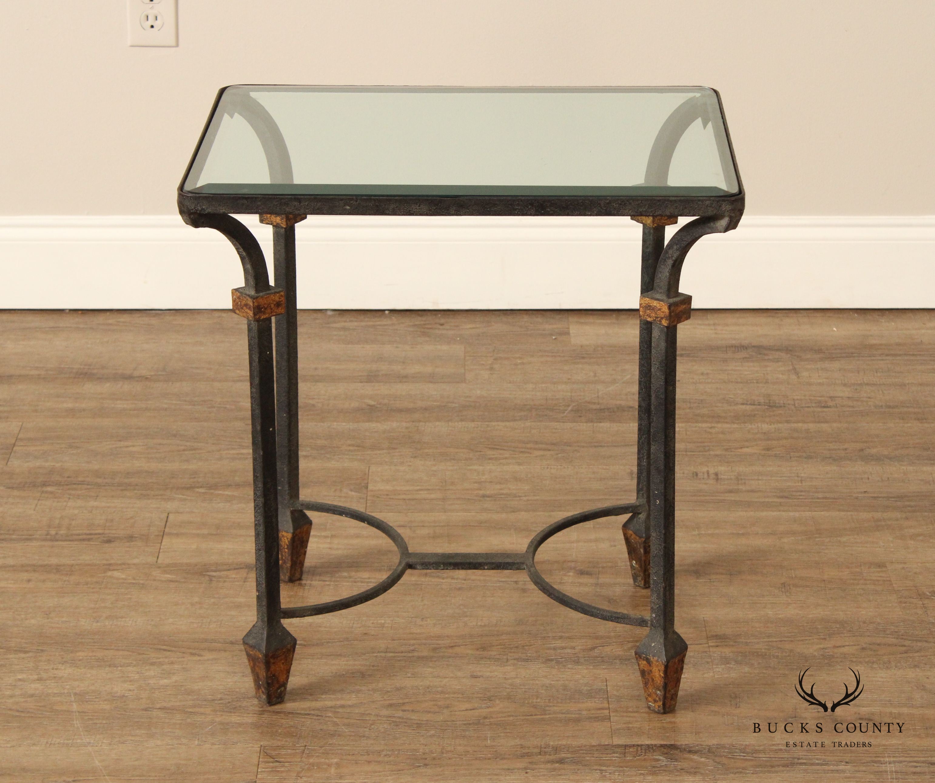 Industrial Style Iron Glass Top Occasional Table