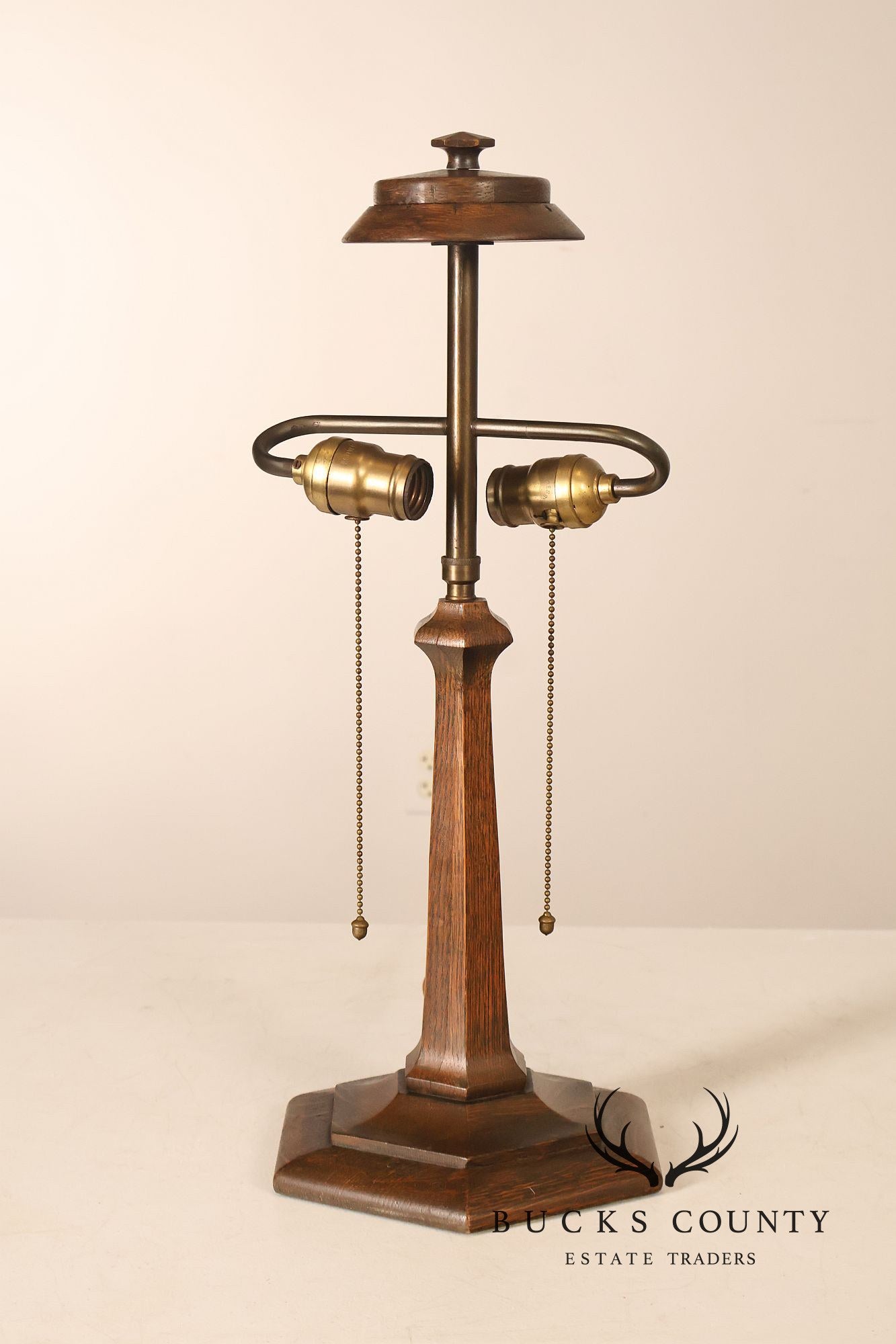 Antique Arts And Crafts Oak Table Lamp With Wicker Shade