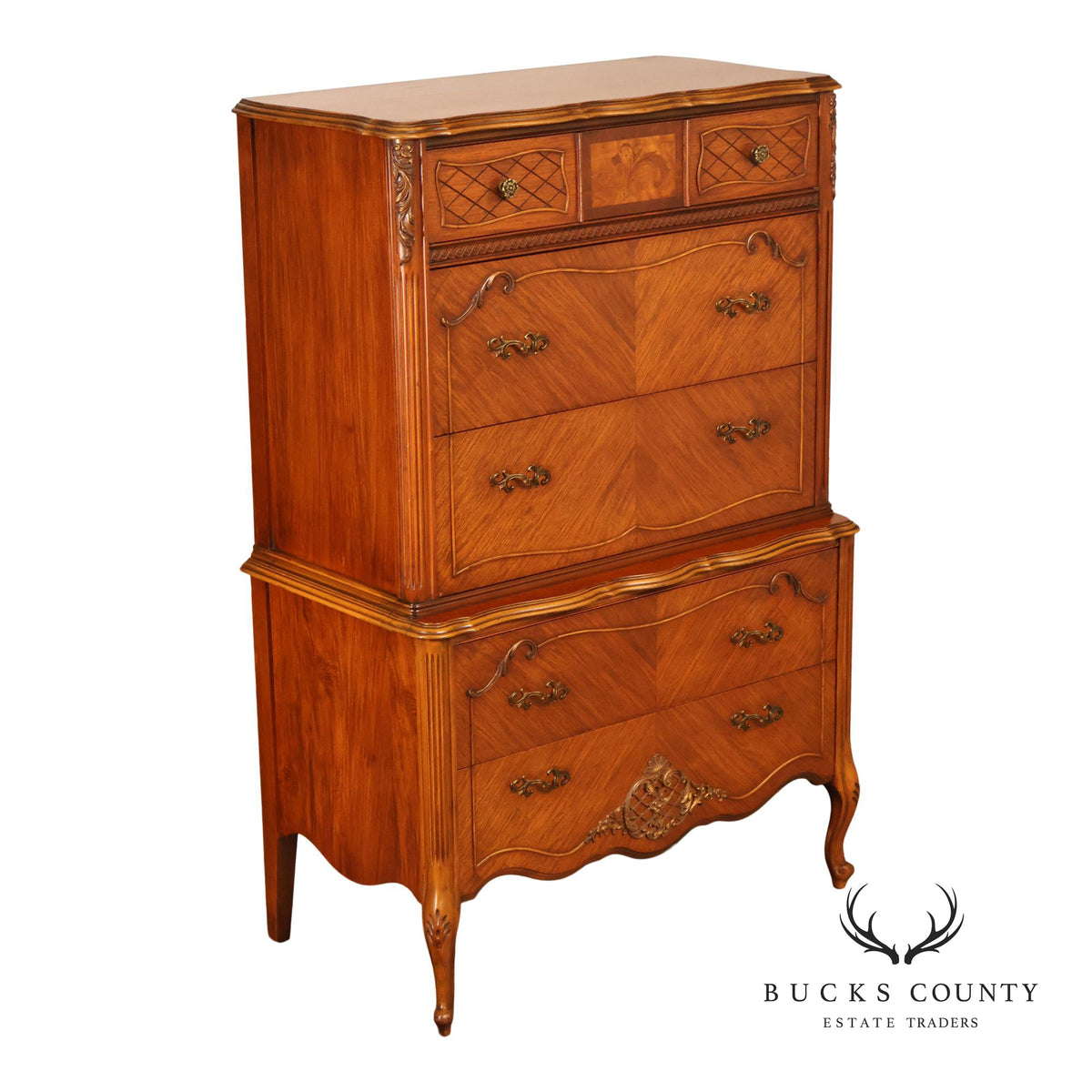 French Louis XV Style Satinwood High Chest Of Drawers