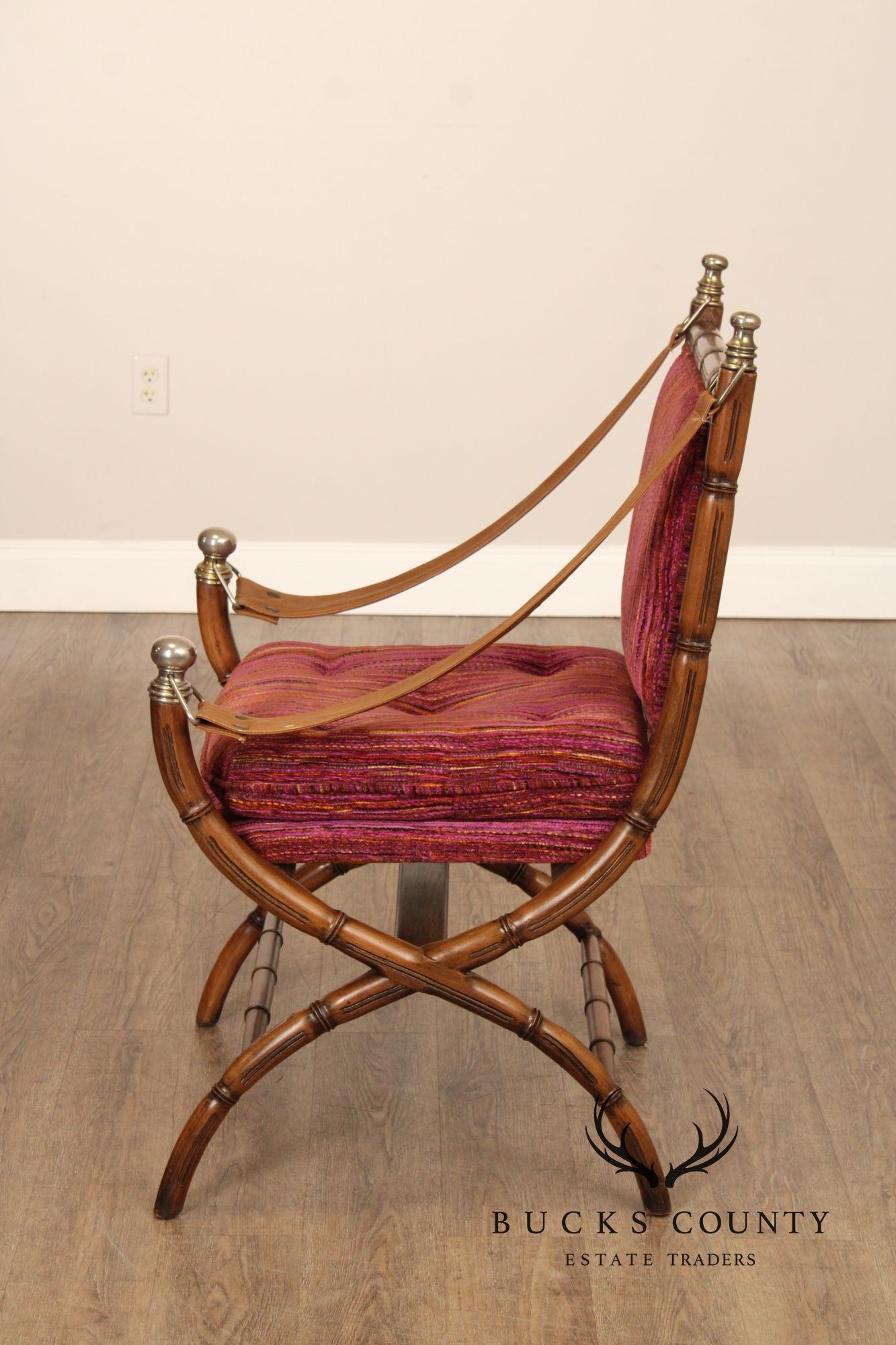 Campaign Style Faux Bamboo and Leather Sling Chair