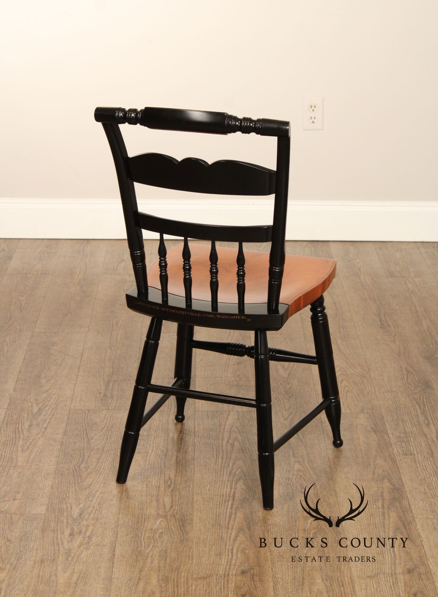 L. Hitchcock Vintage Set of Six Black and Gold Painted Dining Chairs