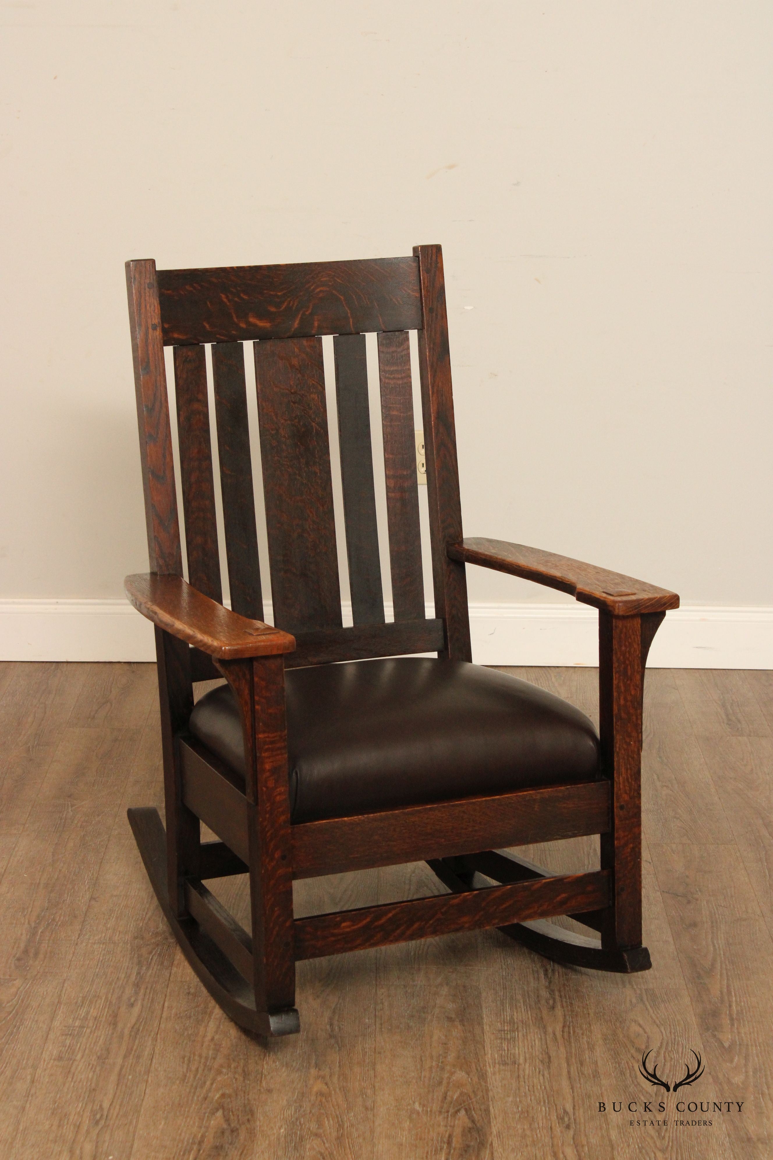 Antique Mission Oak and Leather Rocker