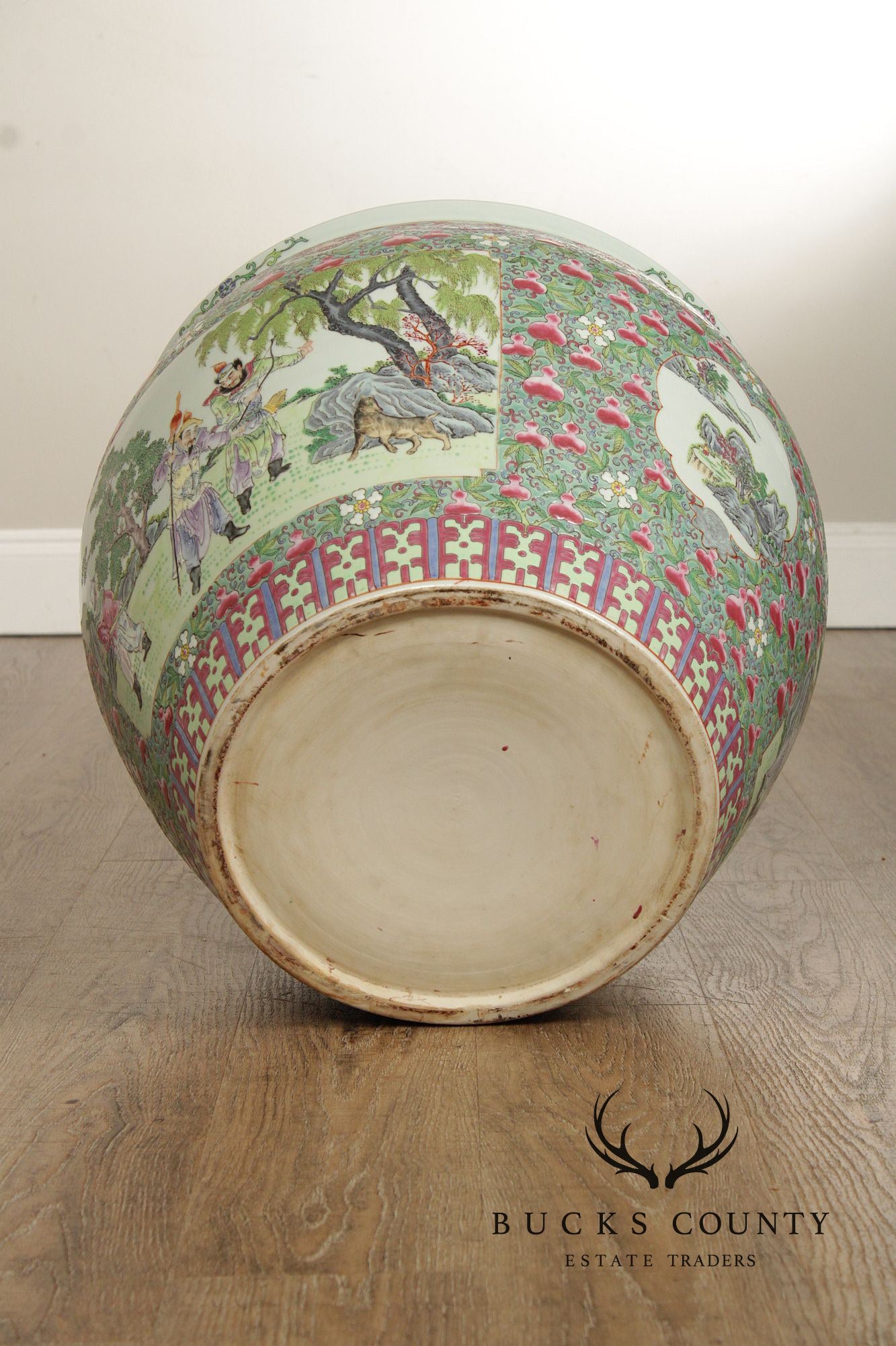 Chinese Famille Verte Fishbowl Planter on Stand