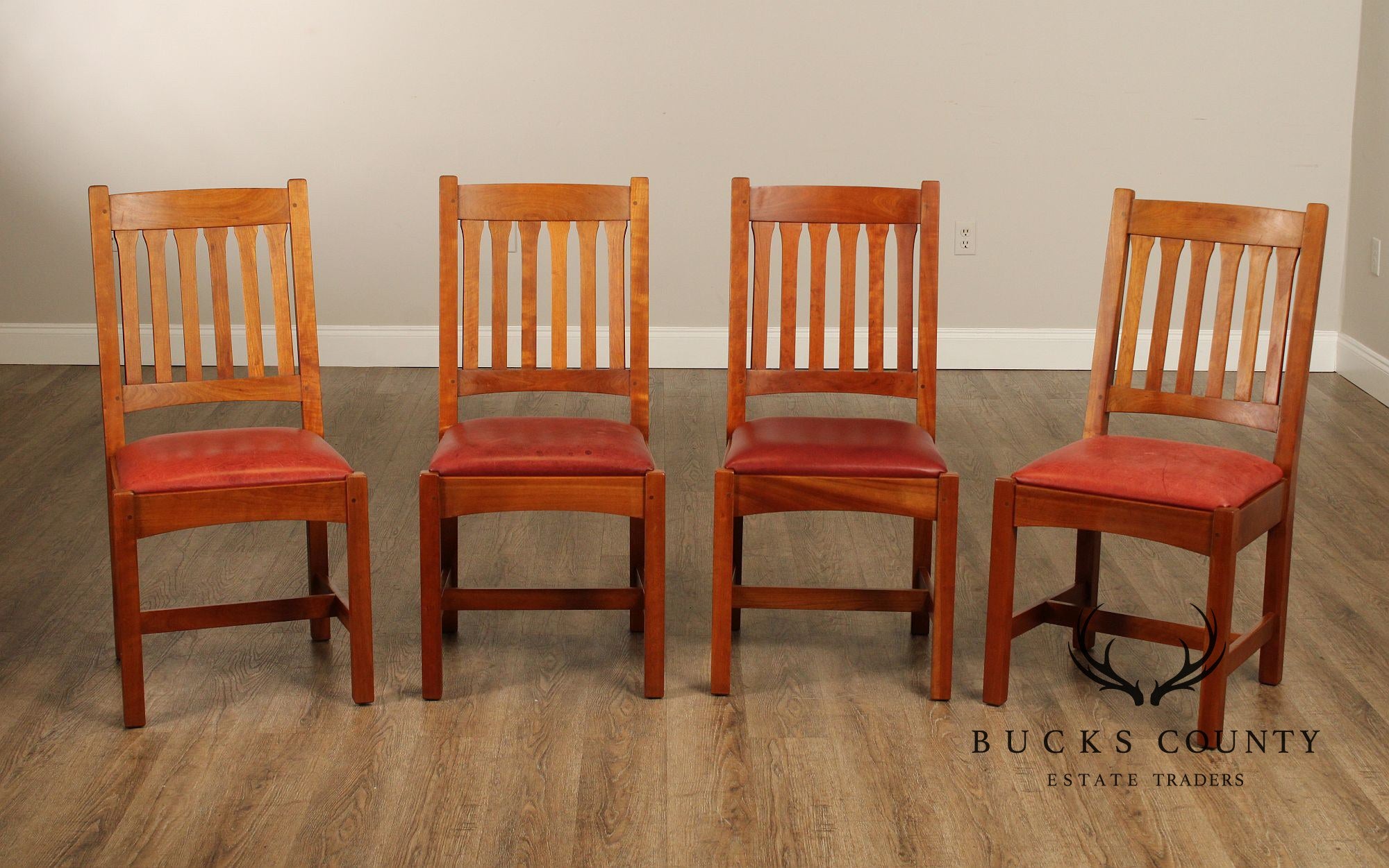 Stickley Mission Collection Set of Four Cherry Cottage Dining Chairs