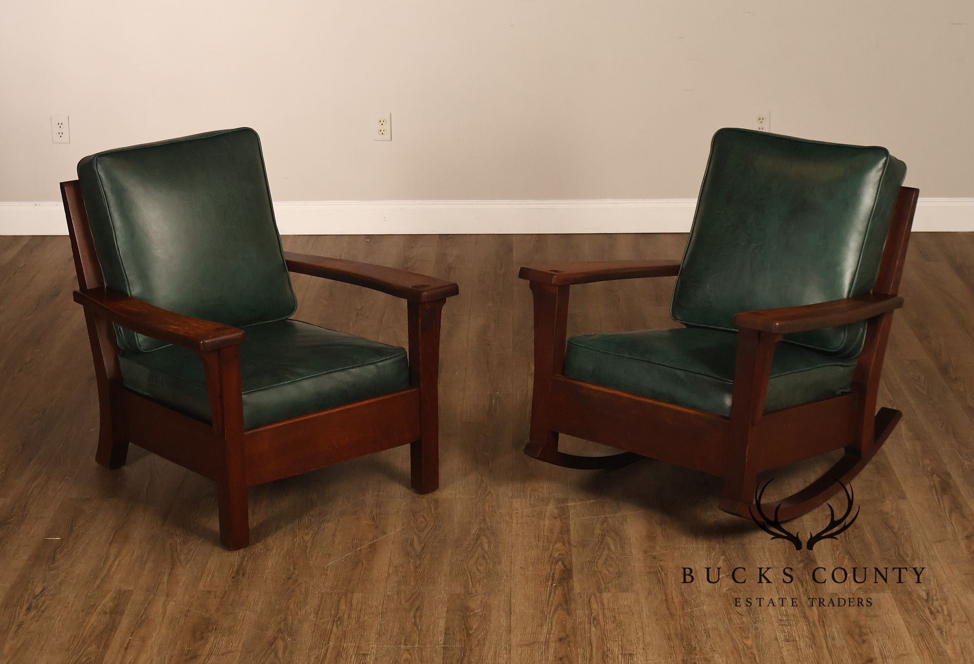 Limbert Arts & Crafts Antique Mission Oak Lounge Chair And Rocking Chair