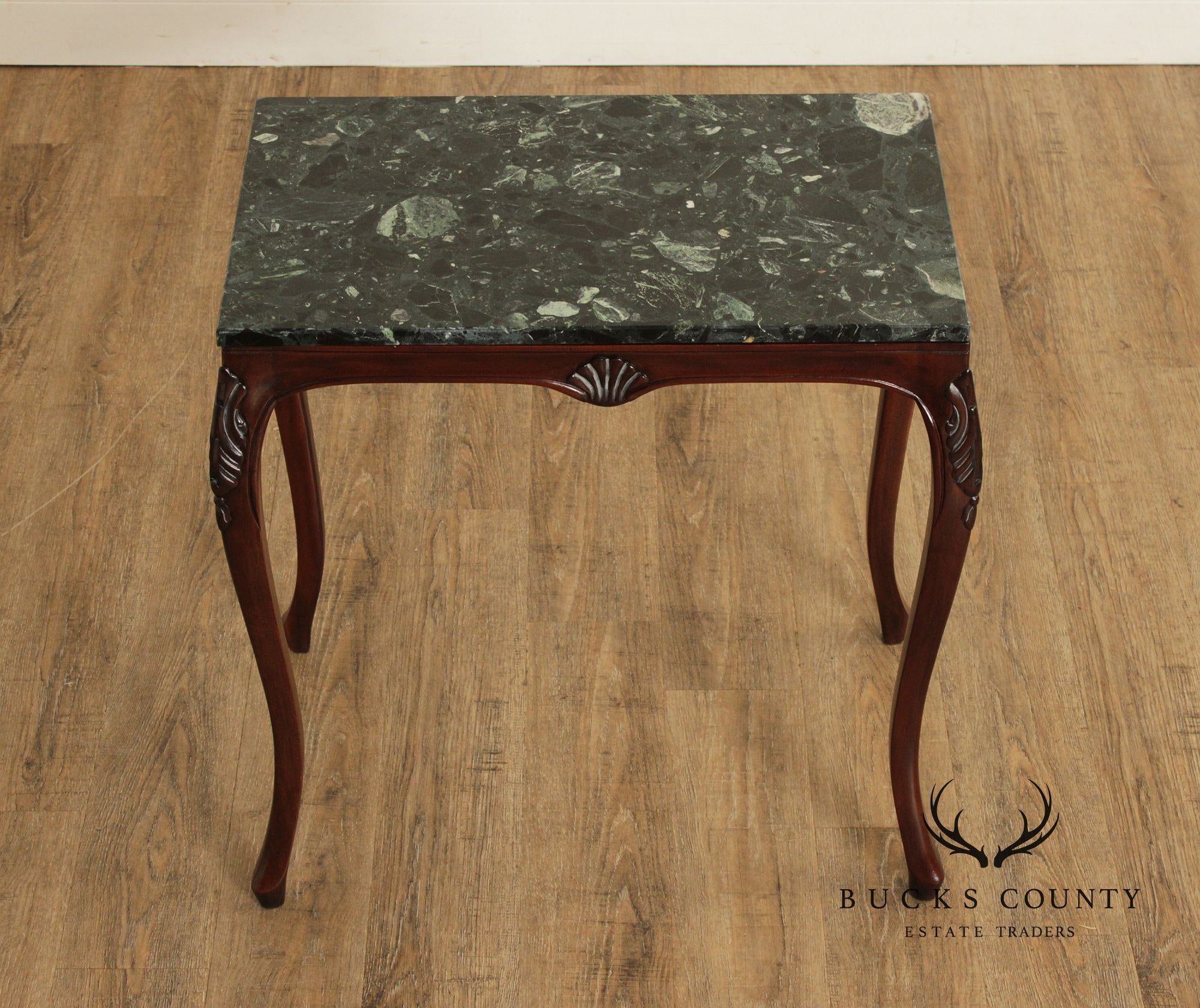 Rococo Style Set of Three Marble Top Mahogany Nesting Tables