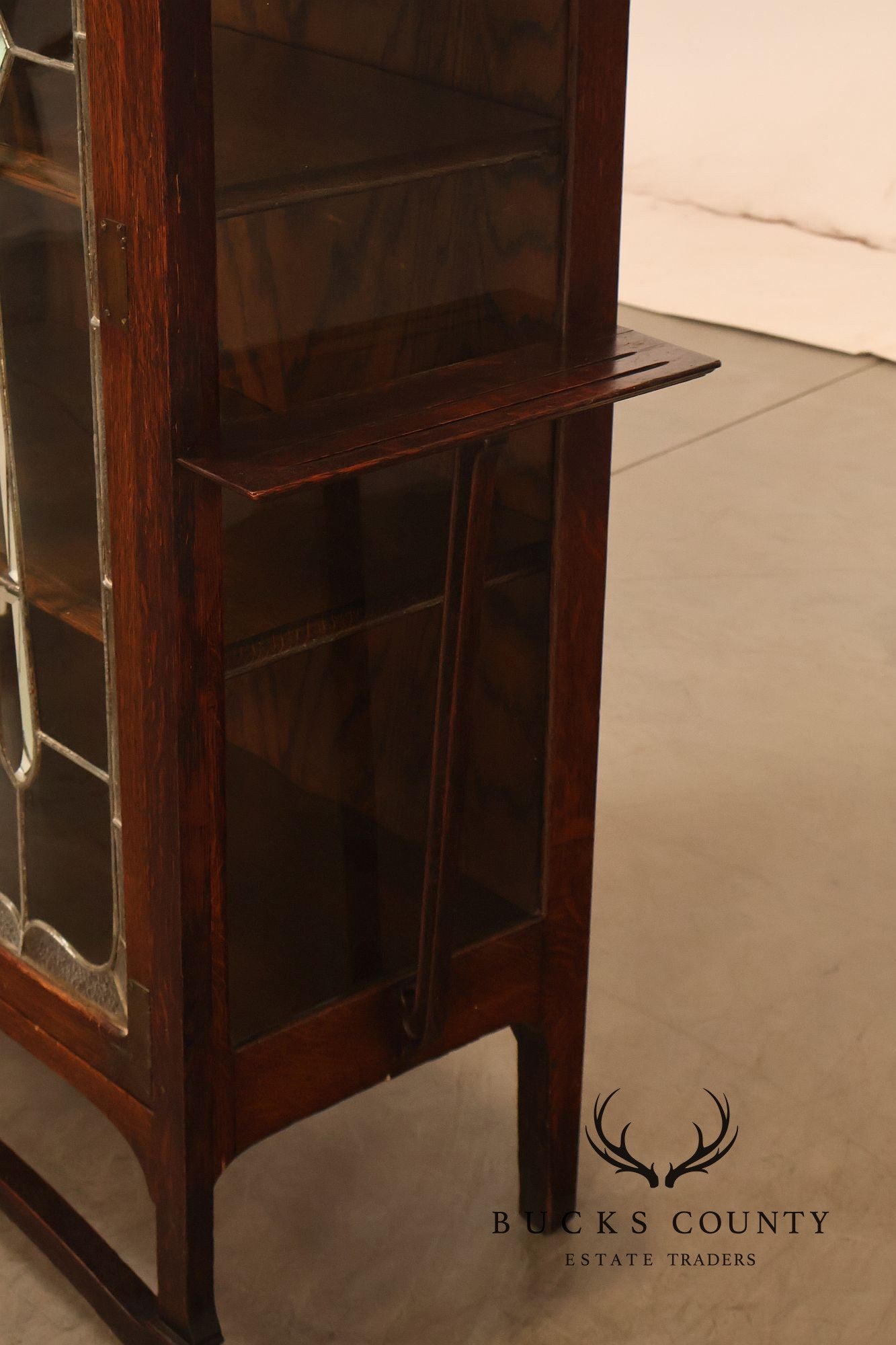 Antique Art Nouveau Leaded Glass Curio Cabinet
