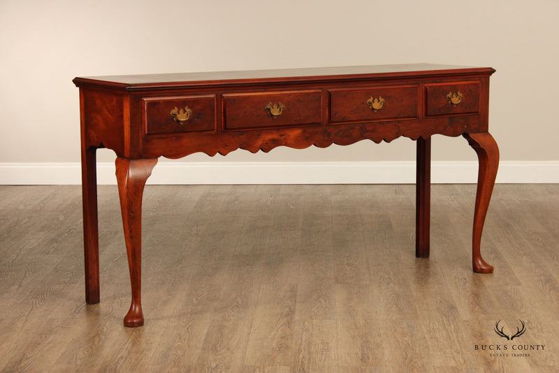 George III Style Antique English Yew Wood Four Drawer Sideboard