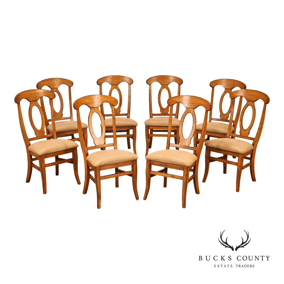 Traditional Set Of 8 Oval Back Upholstered Dining Side Chairs
