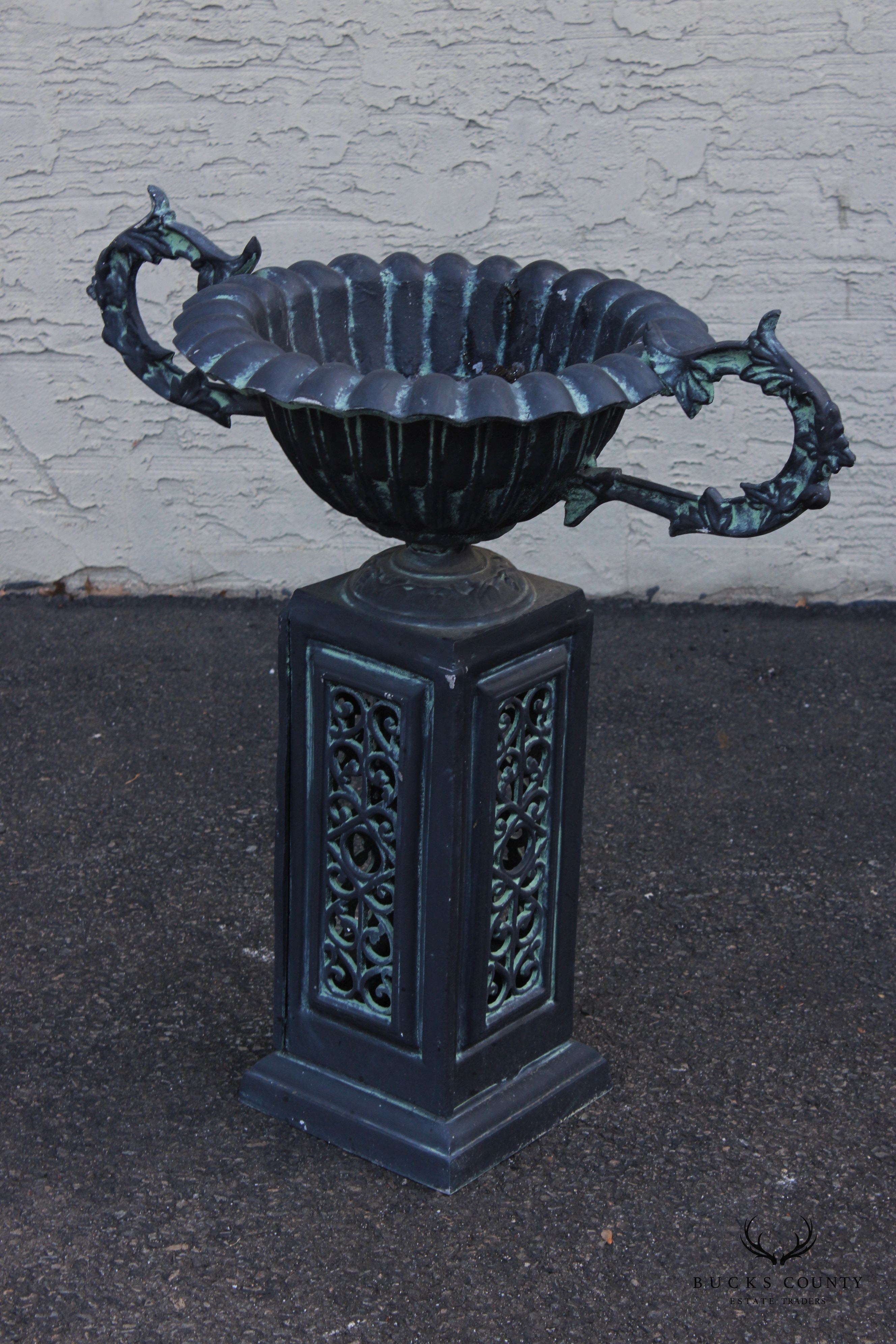 Victorian Style Pair of Cast Aluminum Outdoor Urn Planters