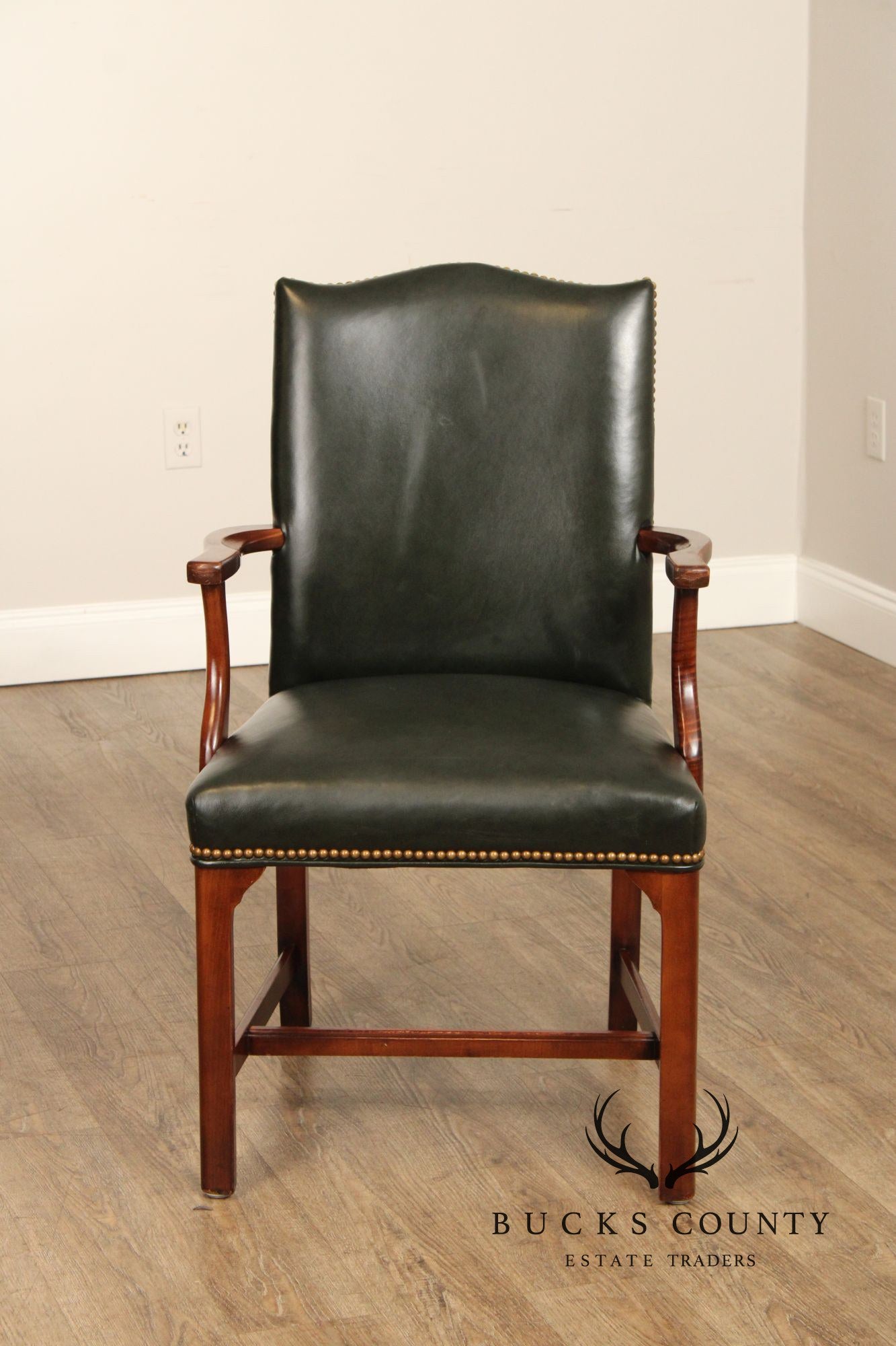 Southwood Chippendale Style Leather and Mahogany Library Armchair