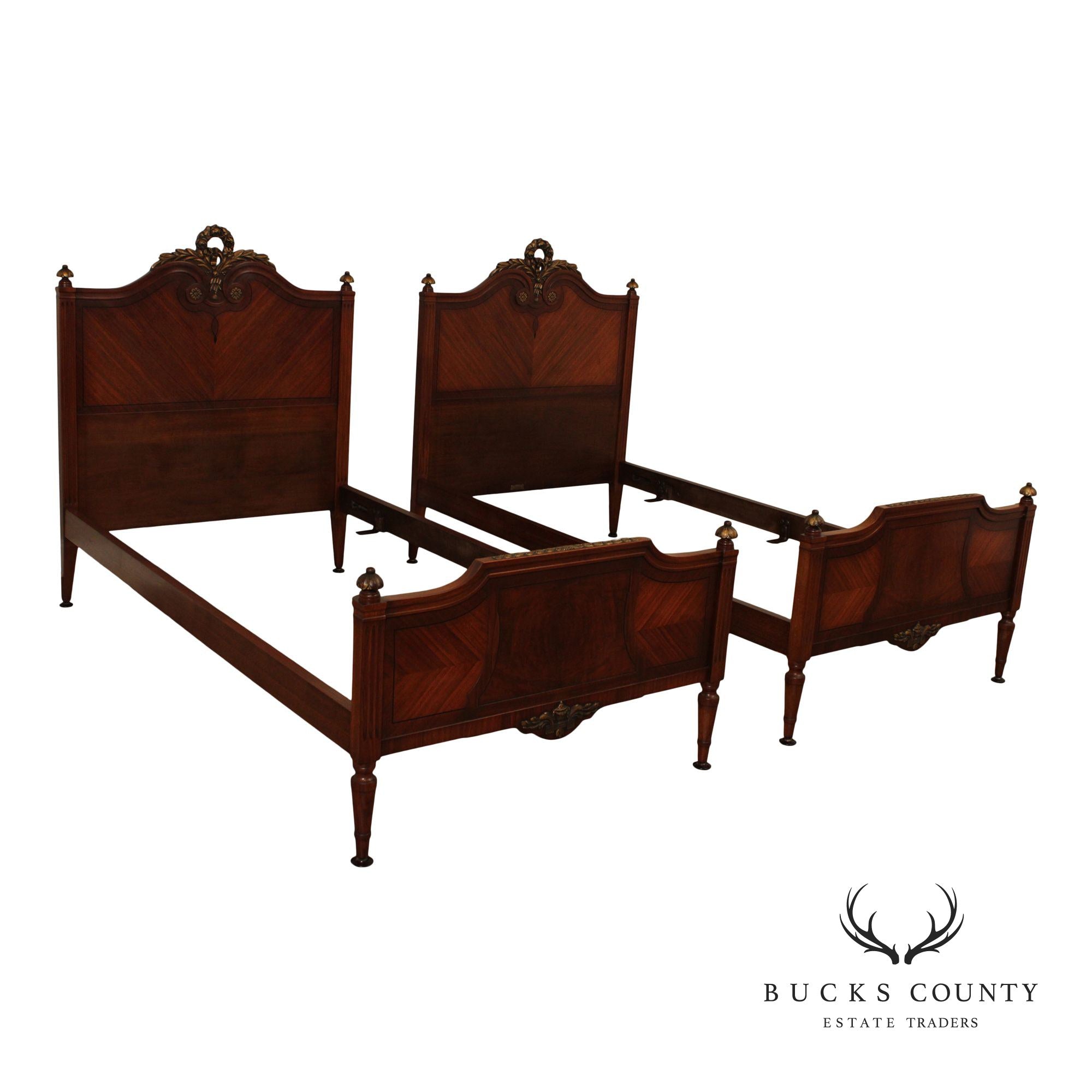 1930's Tobey Furniture Company French Style Pair Of Walnut Twin Beds