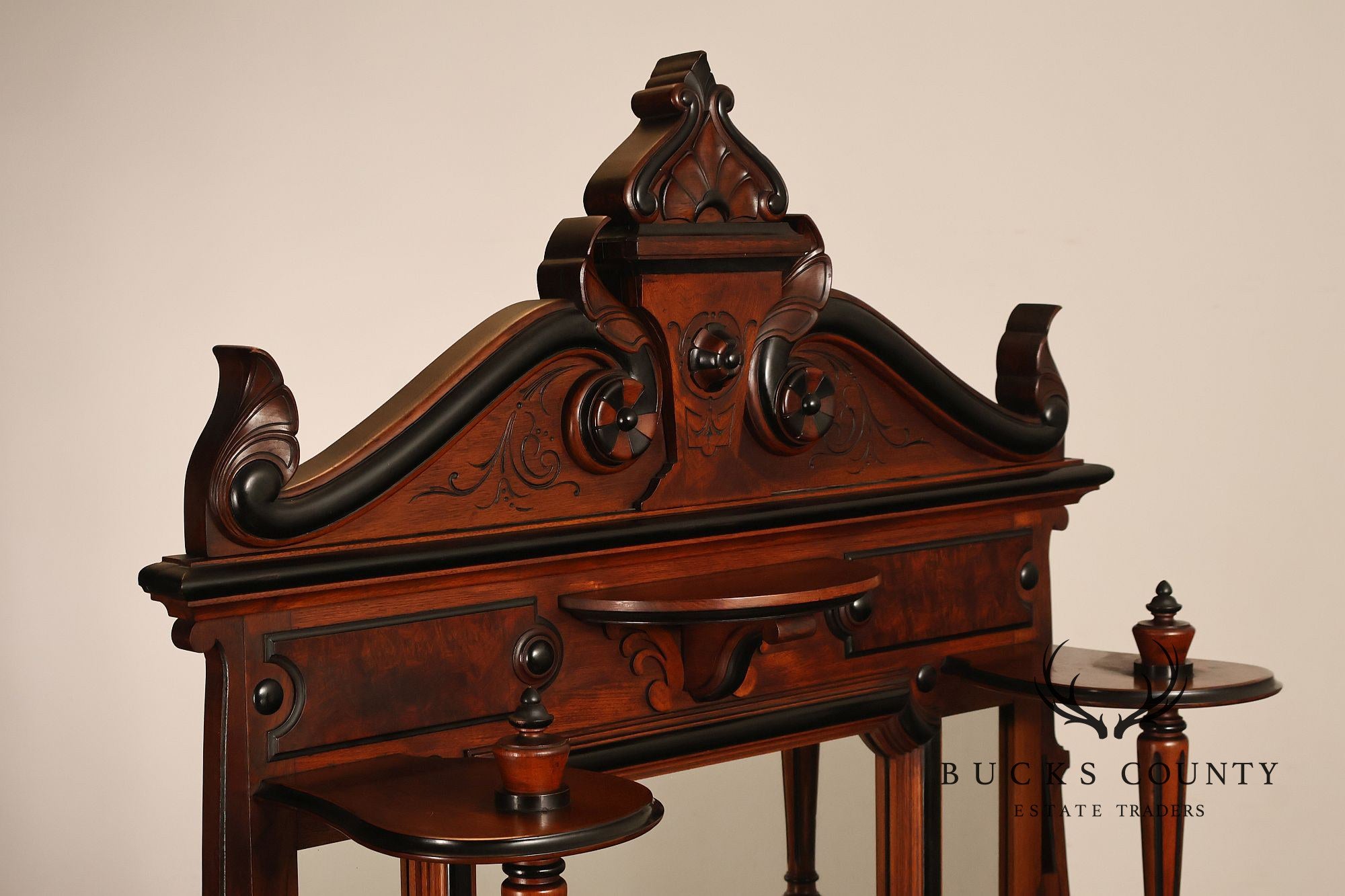 Antique American Renaissance Revival Walnut Mirrored Etagere Hall Tree