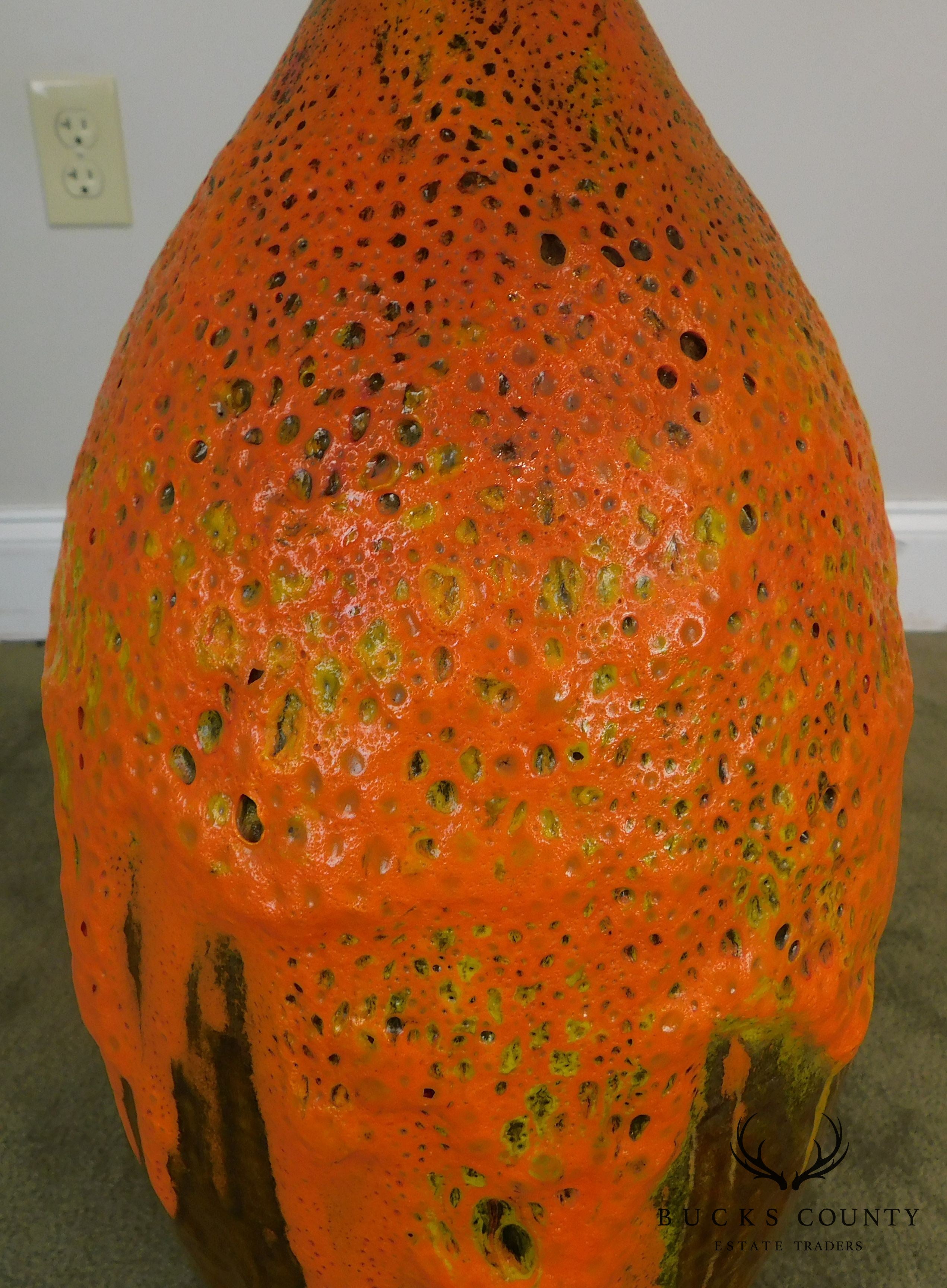 Mid Century Orange Lava Drip Glaze Ceramic Pottery Table Lamp