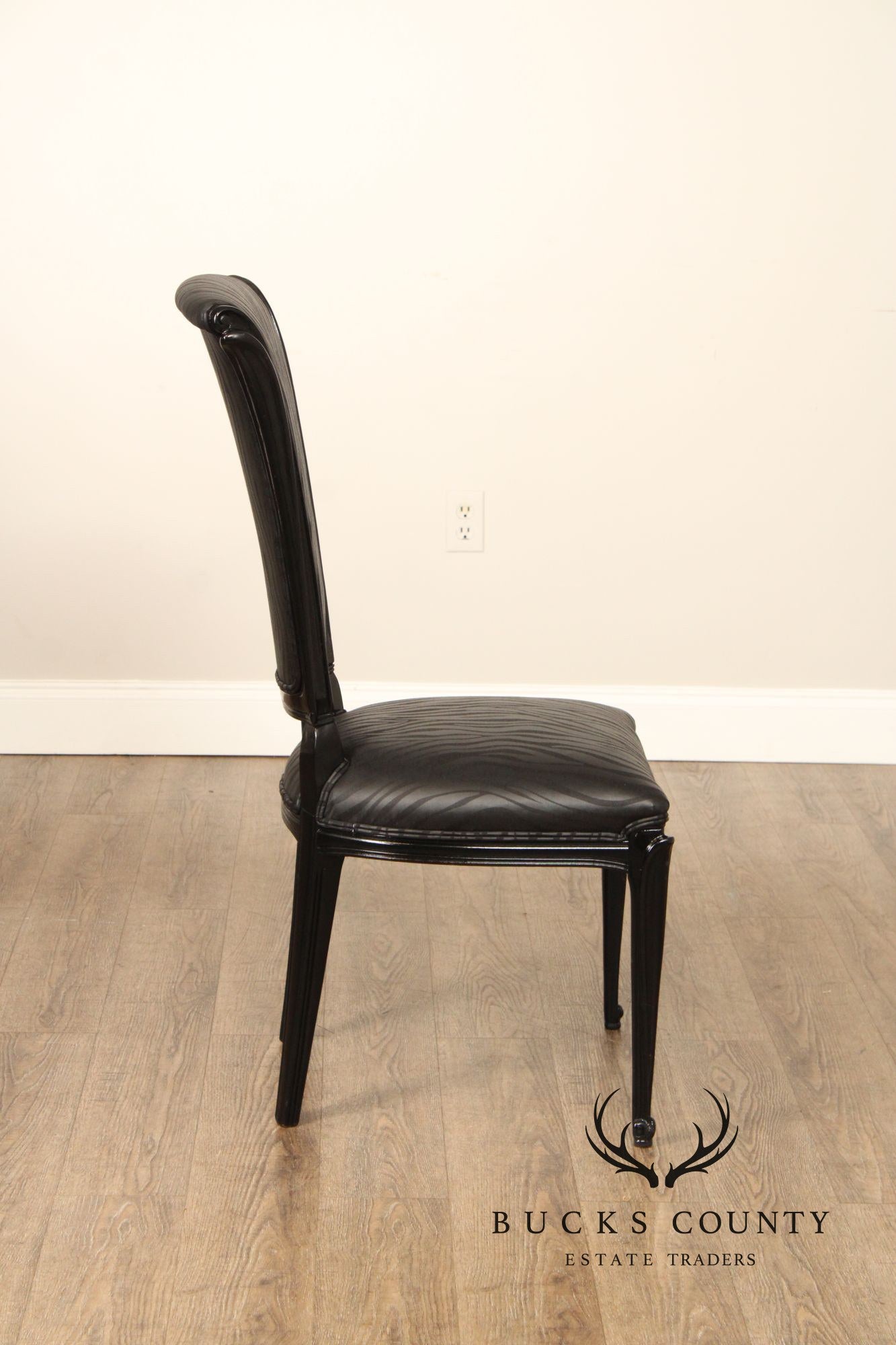 Italian Art Deco Style Set of Eight Ebonized Dining Chairs