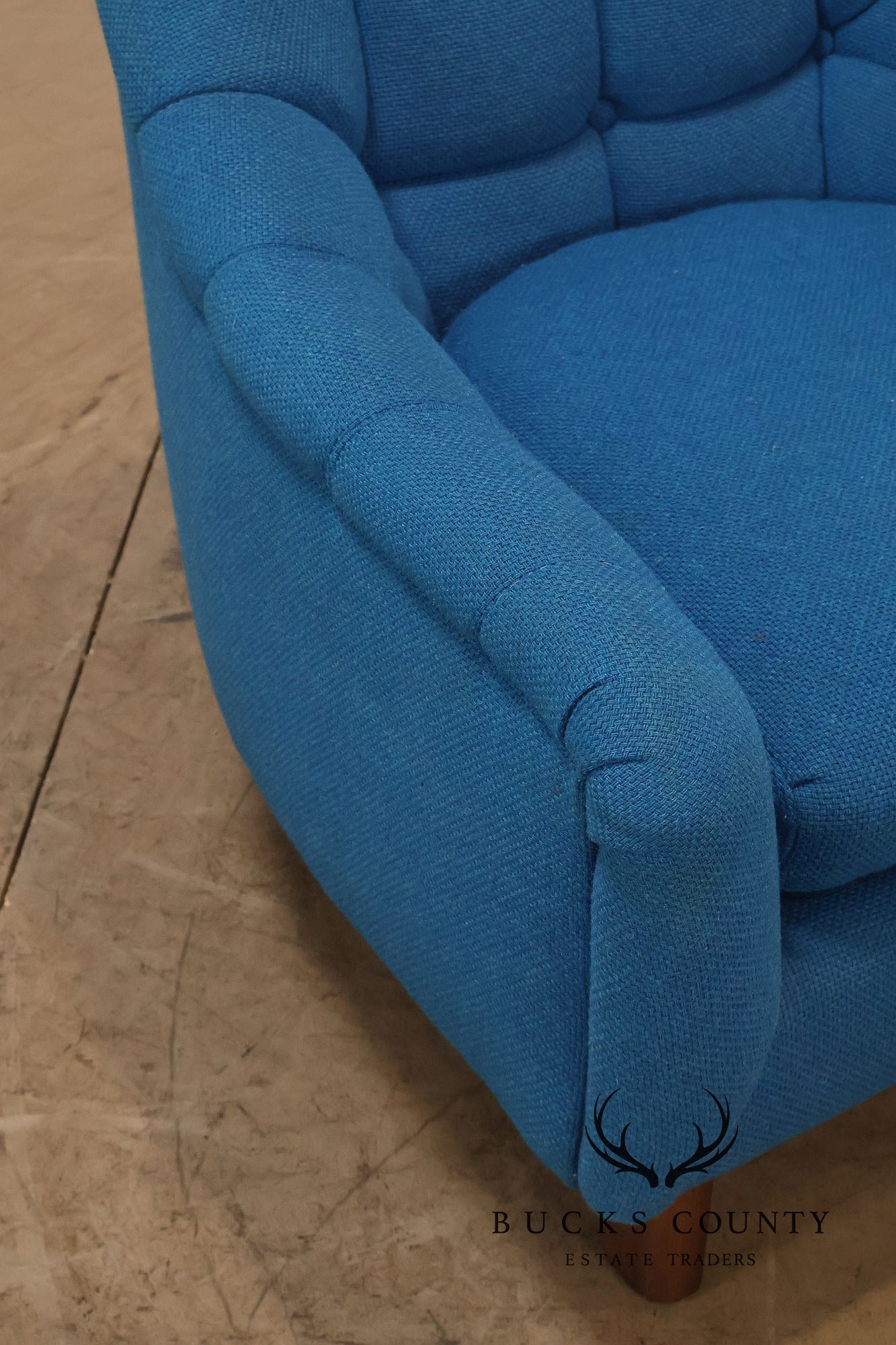 Vintage Schnadig Mid Century Modern Blue Upholstered Tufted Lounge Chair