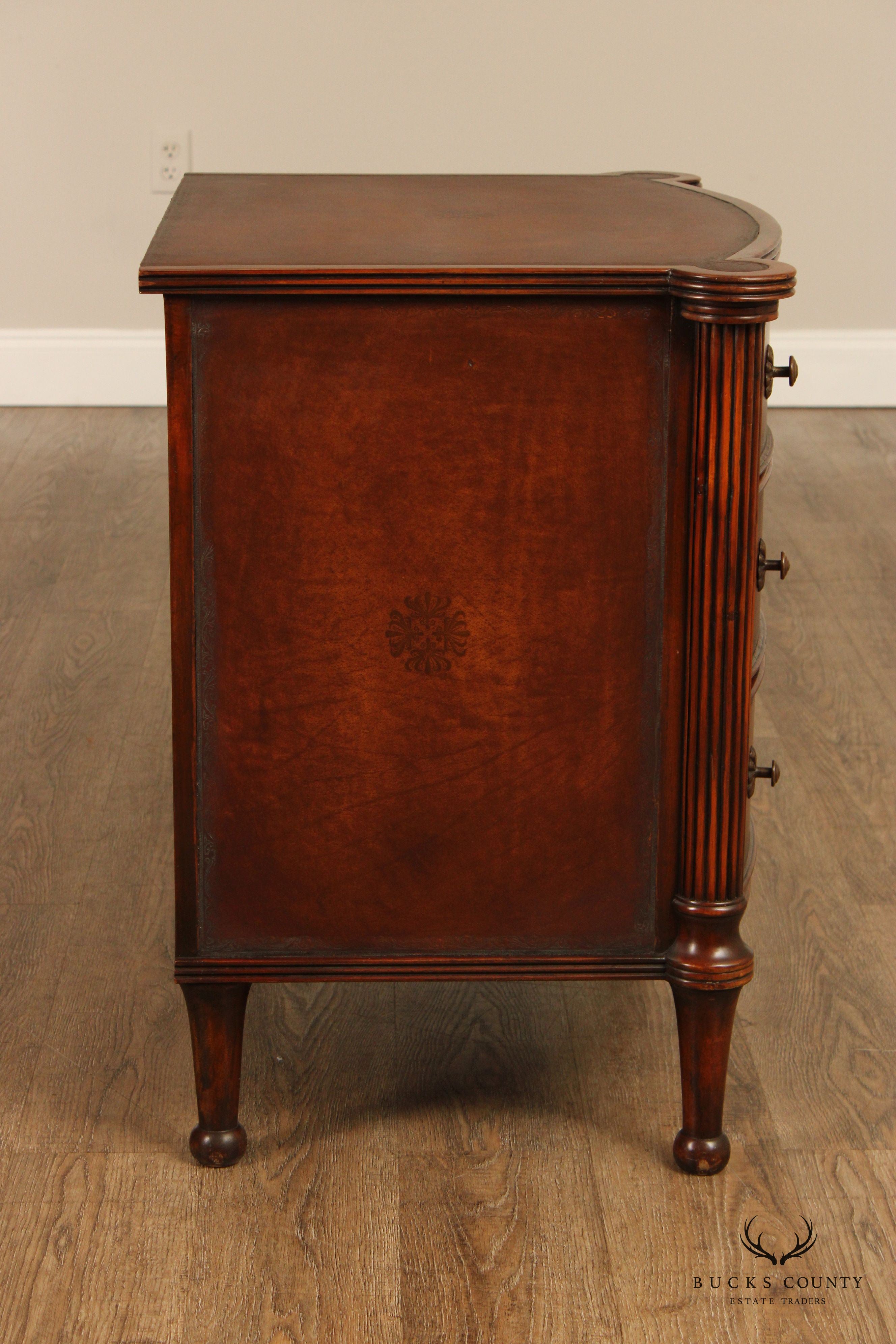 English Traditional Regency Style Mahogany And Leather Nightstand Chest