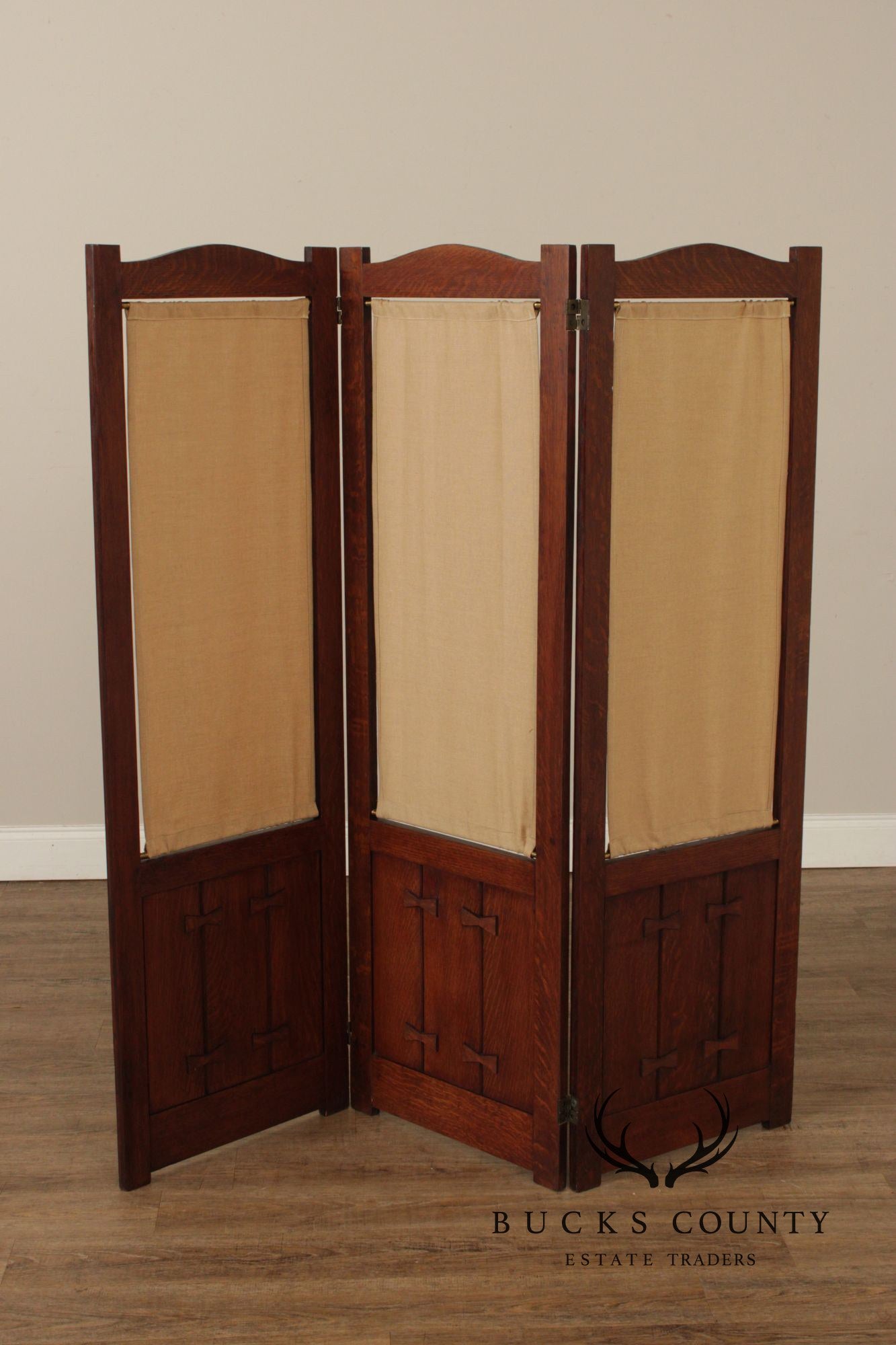 Mission Style Oak Three-Panel Screen