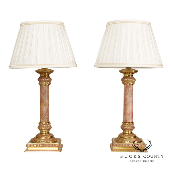 Neoclassical Style Pair of Marble Columnar Table Lamps