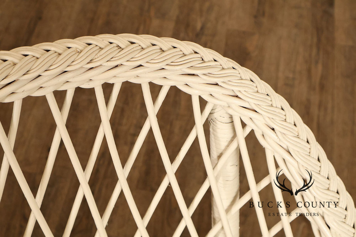 Vintage White Wicker Loveseat With Upholstered Seat Cushion