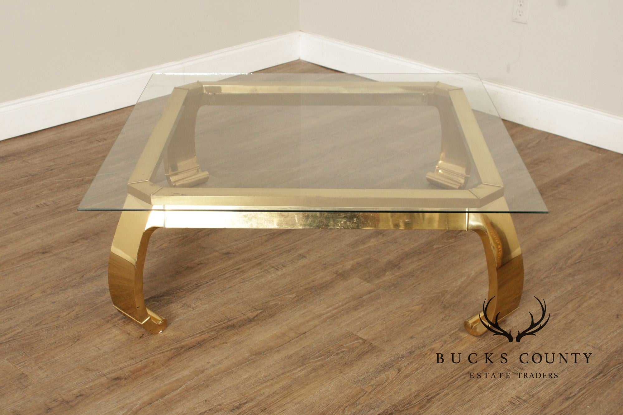 Mastercraft Attributed Hollywood Regency Asian Inspired Brass and Glass Coffee Table