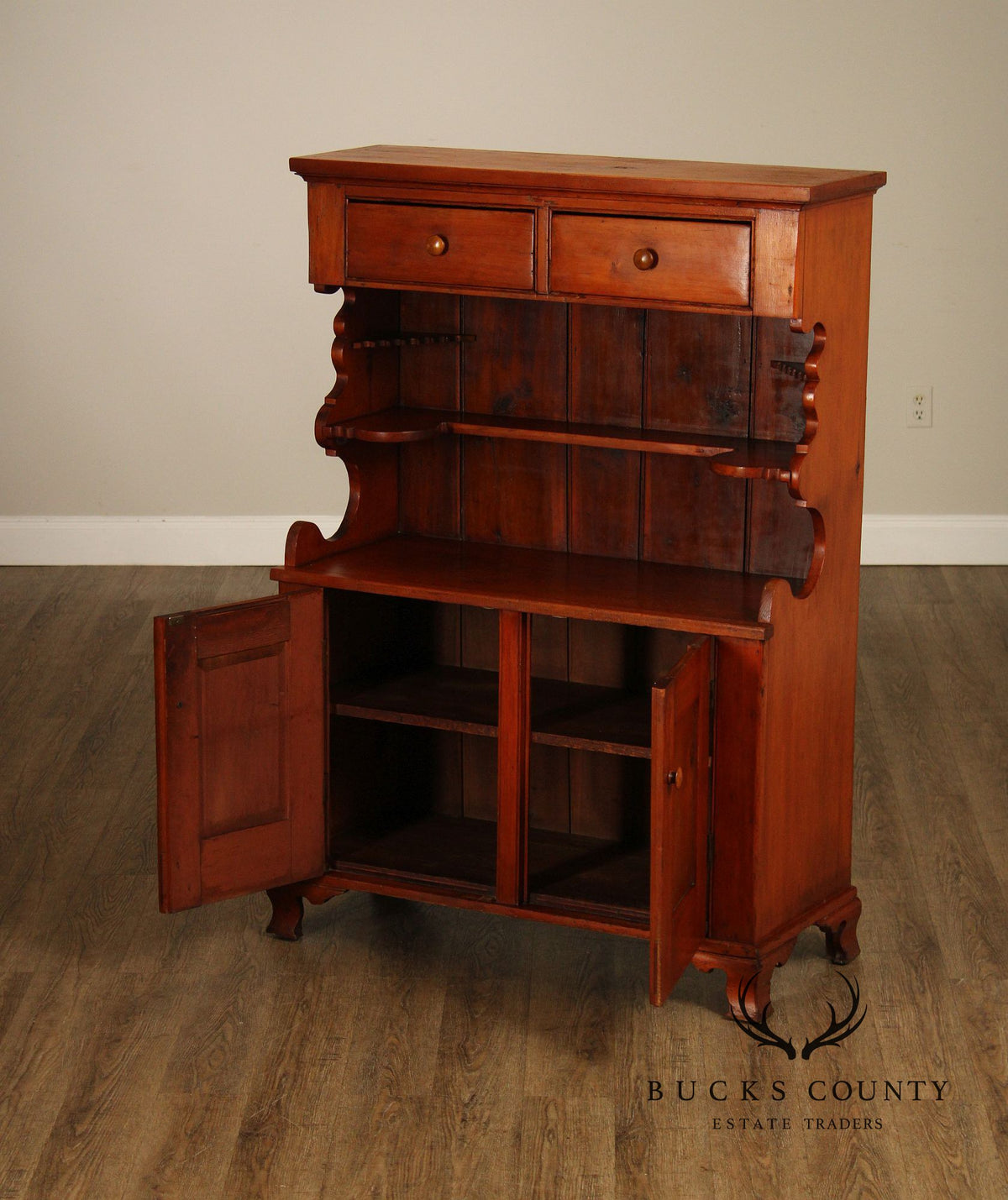 Antique American Country Pine Step-Back Cupboard Hutch