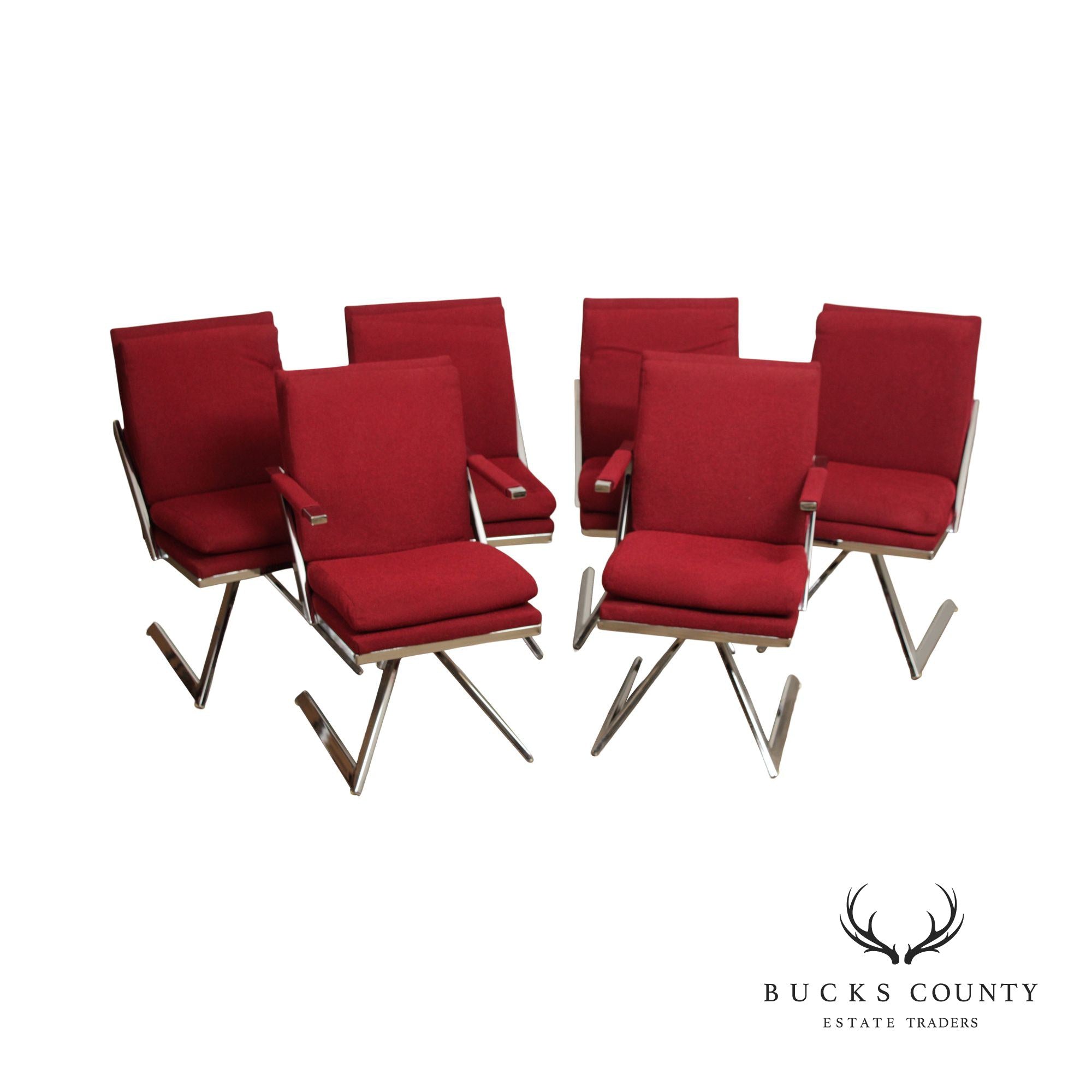 Contempo Mid Century Modern Set of Six Z- Frame Swivel Dining Chairs