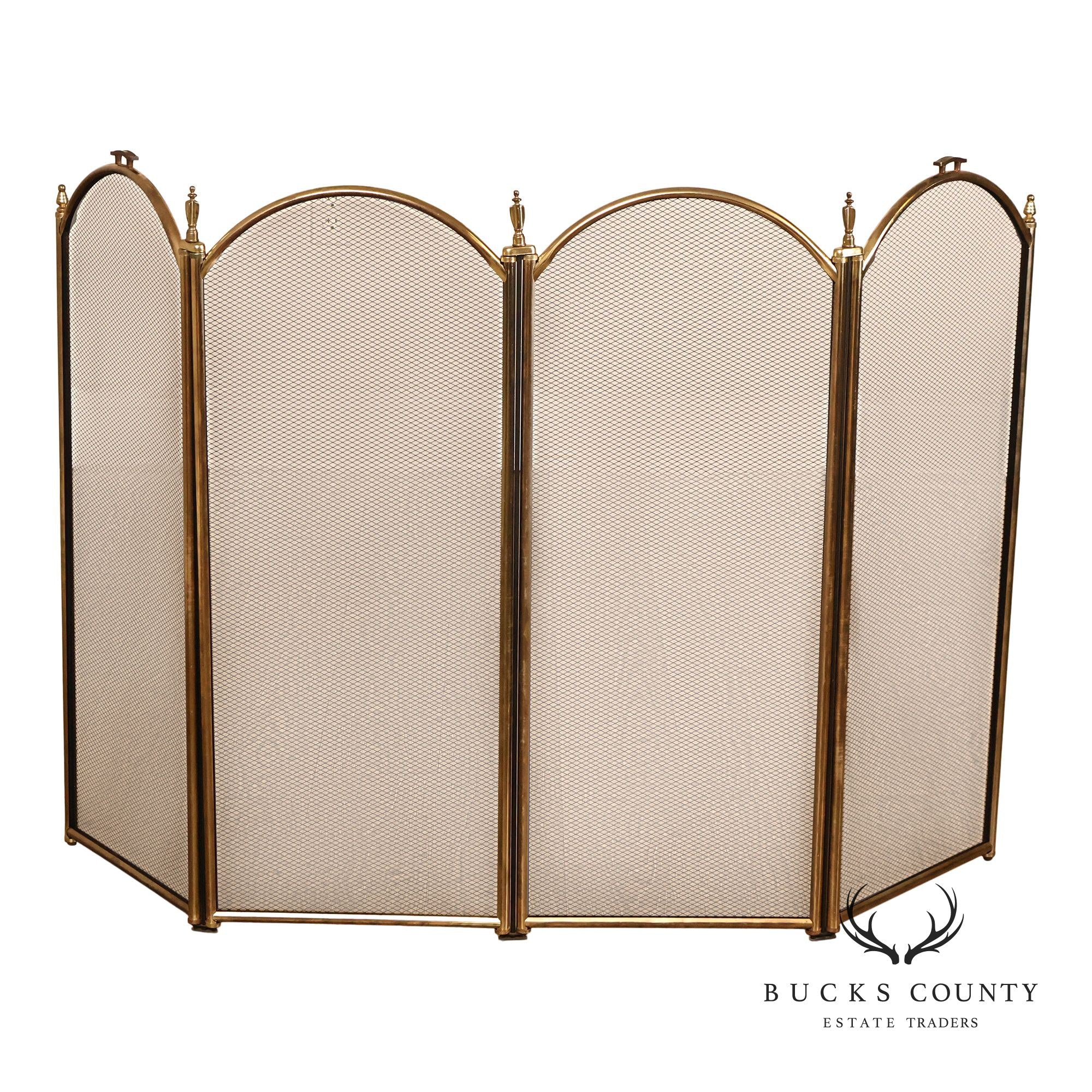 Vintage Brass Four-Panel Folding Fireplace Screen
