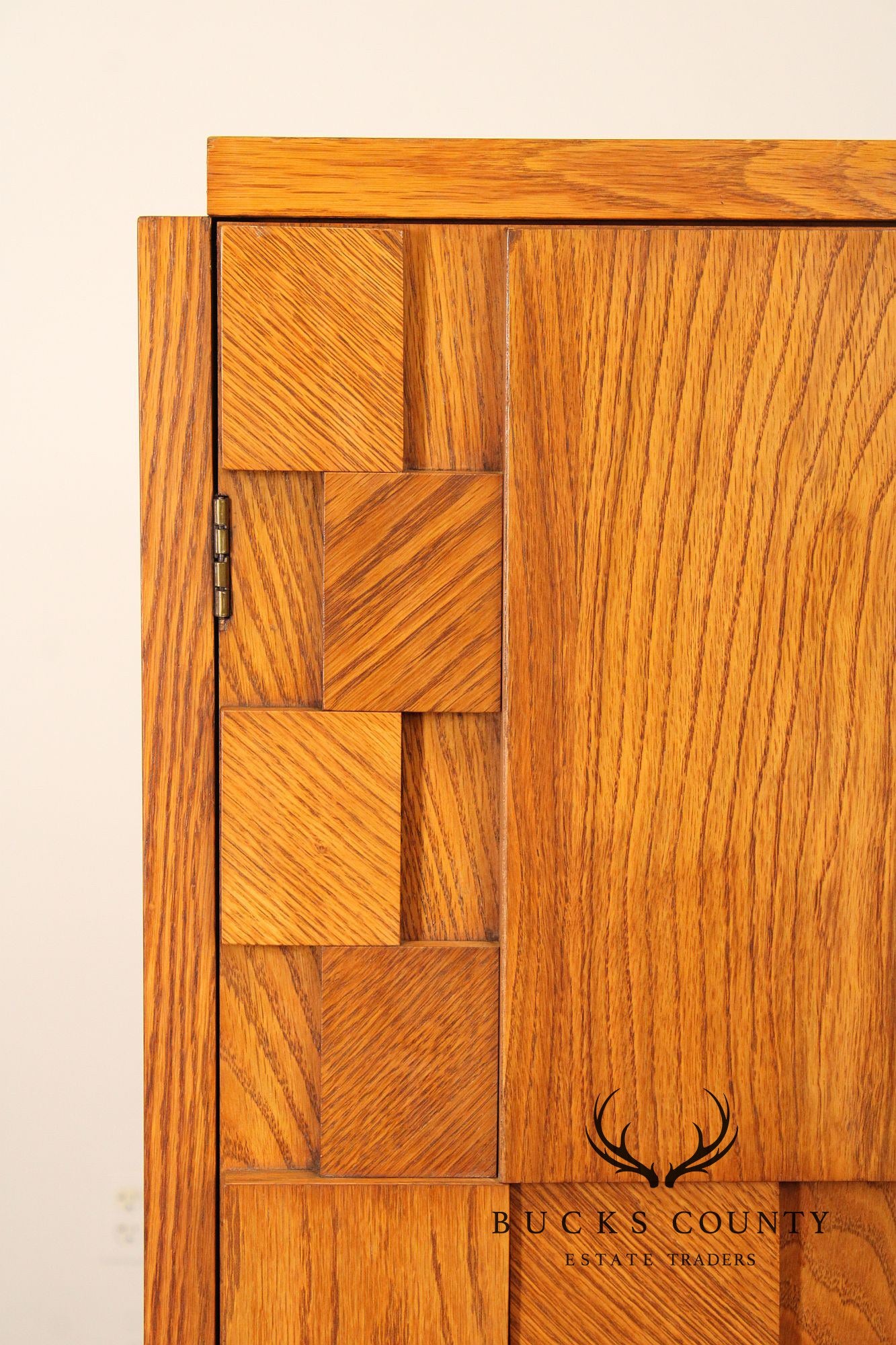 Lane Mid Century Modern Brutalist Oak Armoire