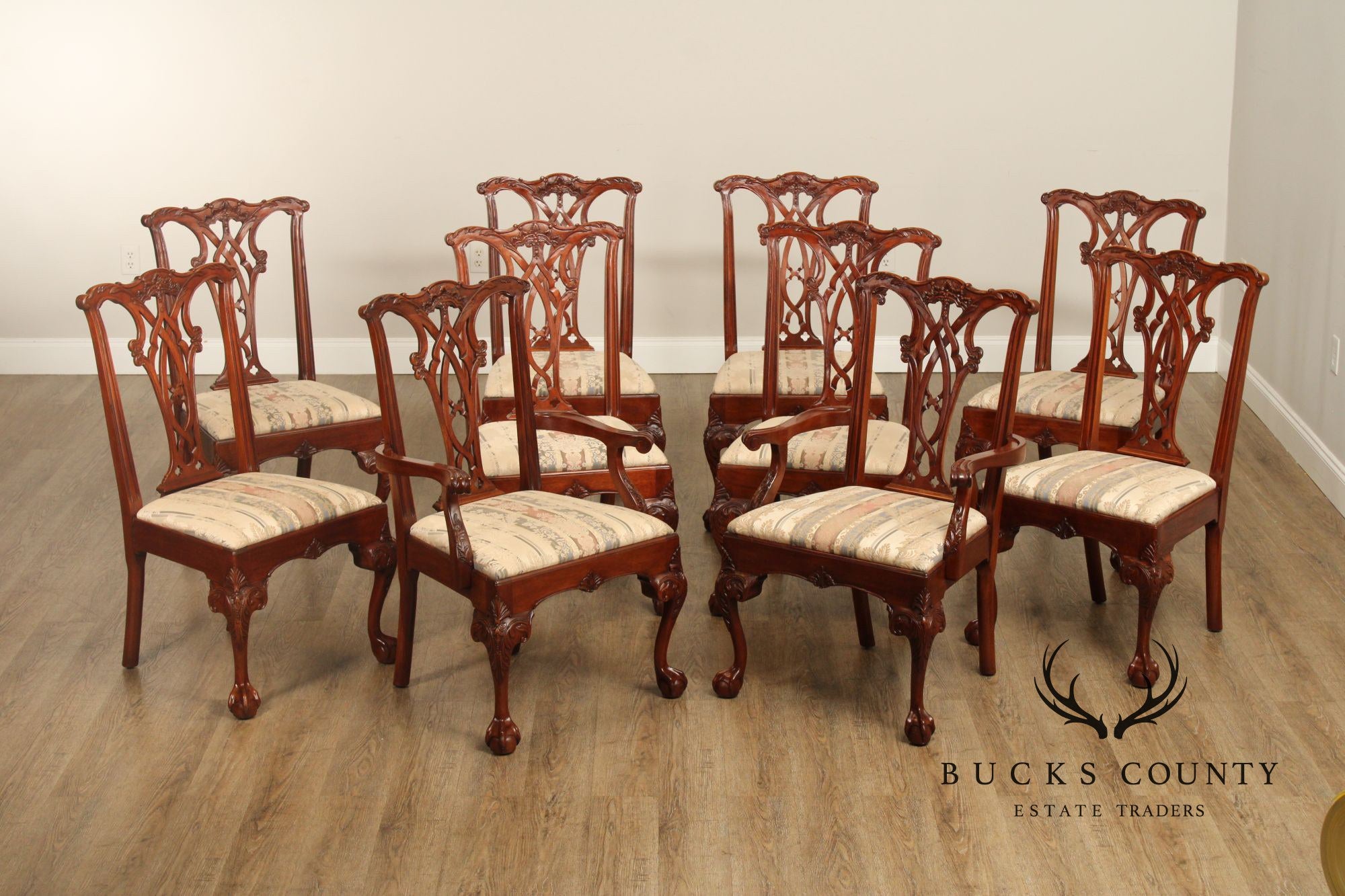 E.J. Victor Chippendale  Style Set of Ten Mahogany Dining Chairs