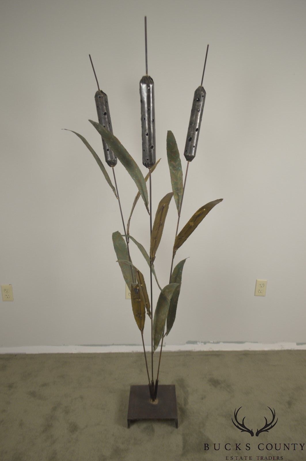 Brutalist Mid Century 72" Tall Cattail Metal Floor Sculpture